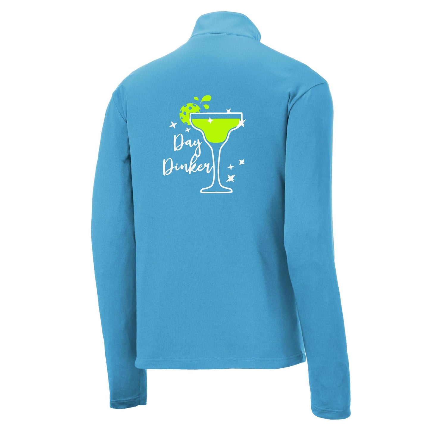 Day Dinker Pickleball Lime | Men's 1/4 Zip Long Sleeve Pullover Athletic Performance Shirt | 100% Polyester