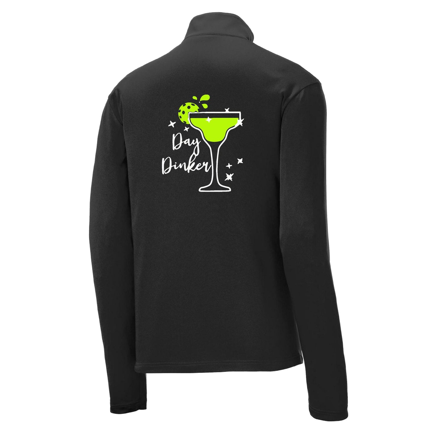 Day Dinker Pickleball Lime | Men's 1/4 Zip Long Sleeve Pullover Athletic Performance Shirt | 100% Polyester