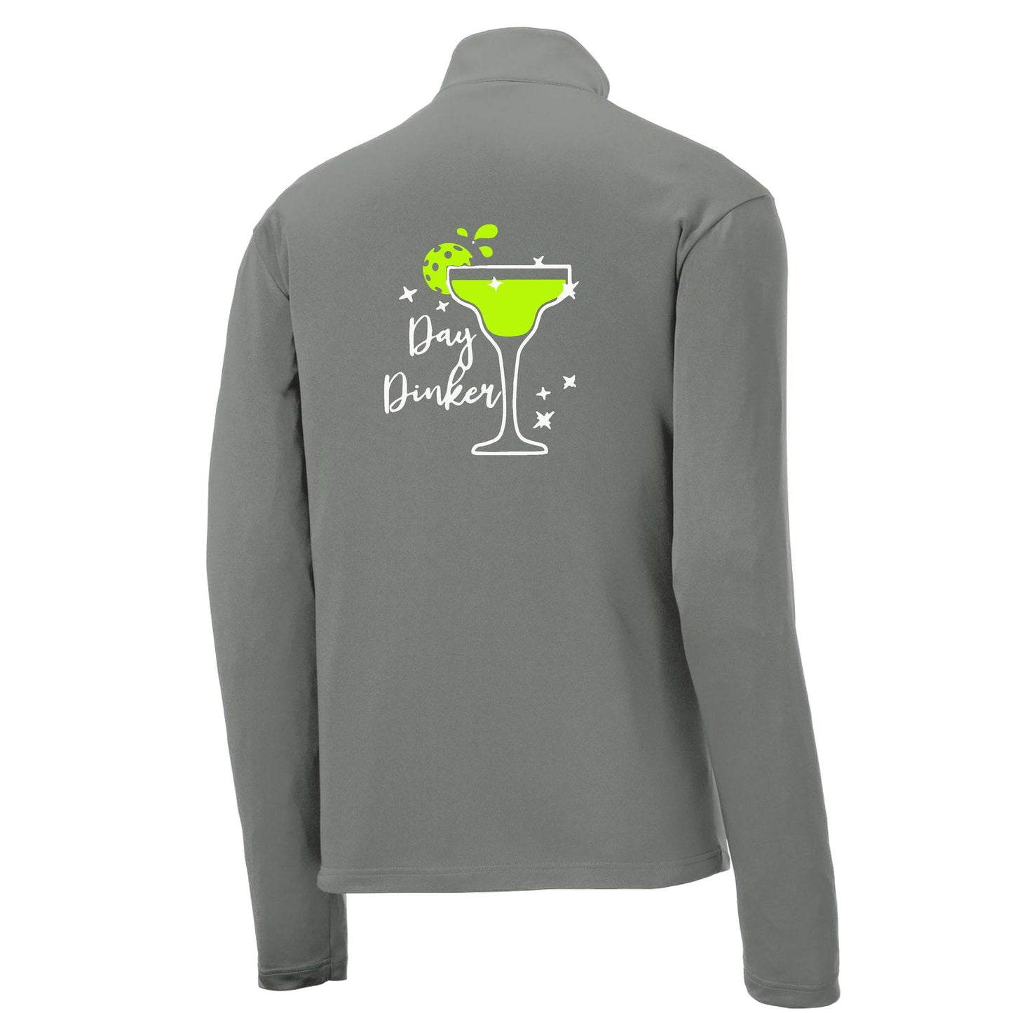 Day Dinker Pickleball Lime | Men's 1/4 Zip Long Sleeve Pullover Athletic Performance Shirt | 100% Polyester