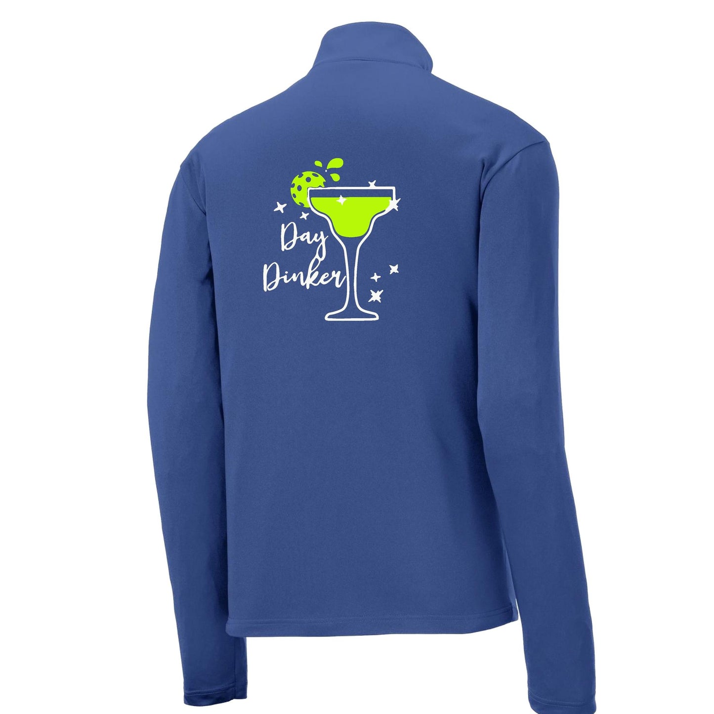 Day Dinker Pickleball Lime | Men's 1/4 Zip Long Sleeve Pullover Athletic Performance Shirt | 100% Polyester