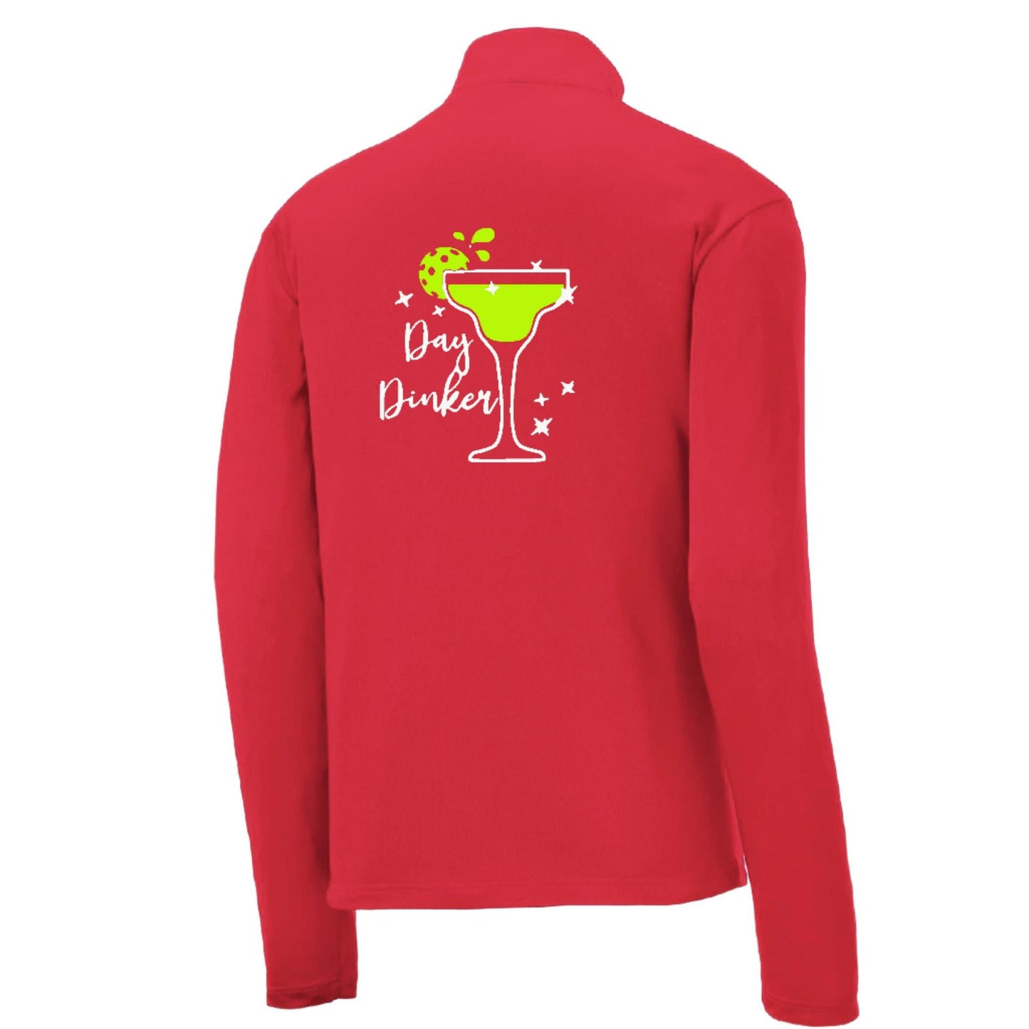 Day Dinker Pickleball Lime | Men's 1/4 Zip Long Sleeve Pullover Athletic Performance Shirt | 100% Polyester