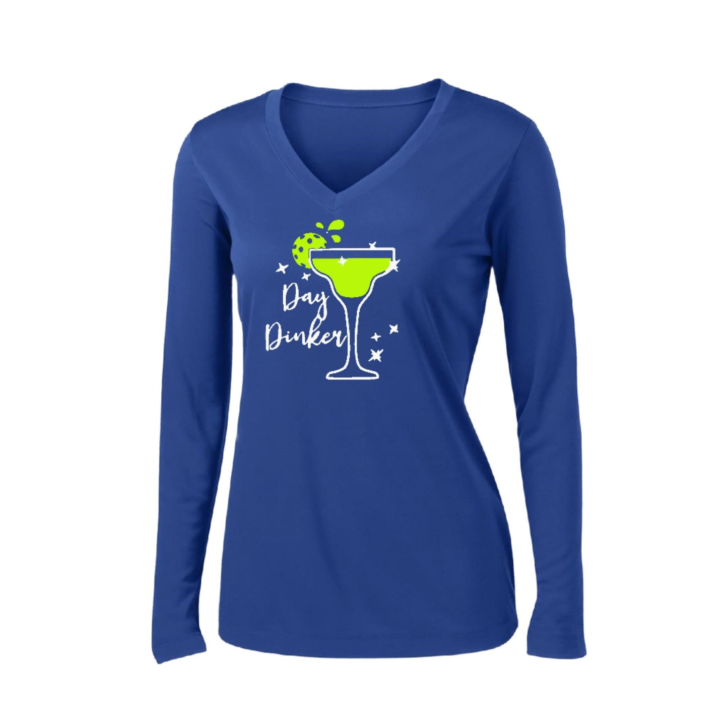 Day Dinker Pickleball Lime | Women’s Long Sleeve V-Neck Performance T-Shirt | 100% Polyester