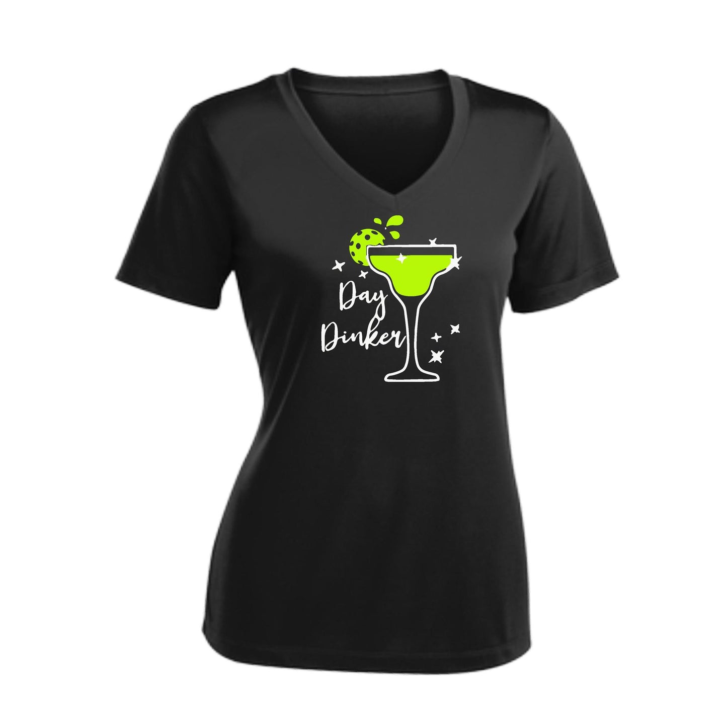 Day Dinker Pickleball Lime | Women's Short Sleeve V-Neck Pickleball Performance T-Shirts | 100% Polyester