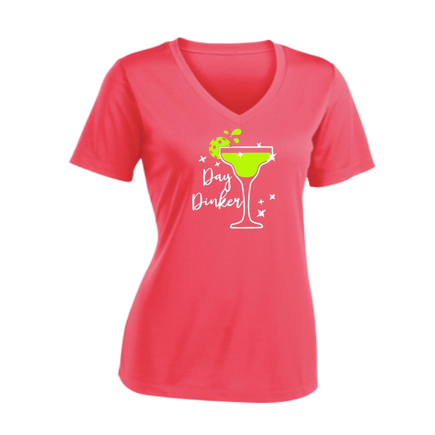 Day Dinker Pickleball Lime | Women's Short Sleeve V-Neck Pickleball Performance T-Shirts | 100% Polyester
