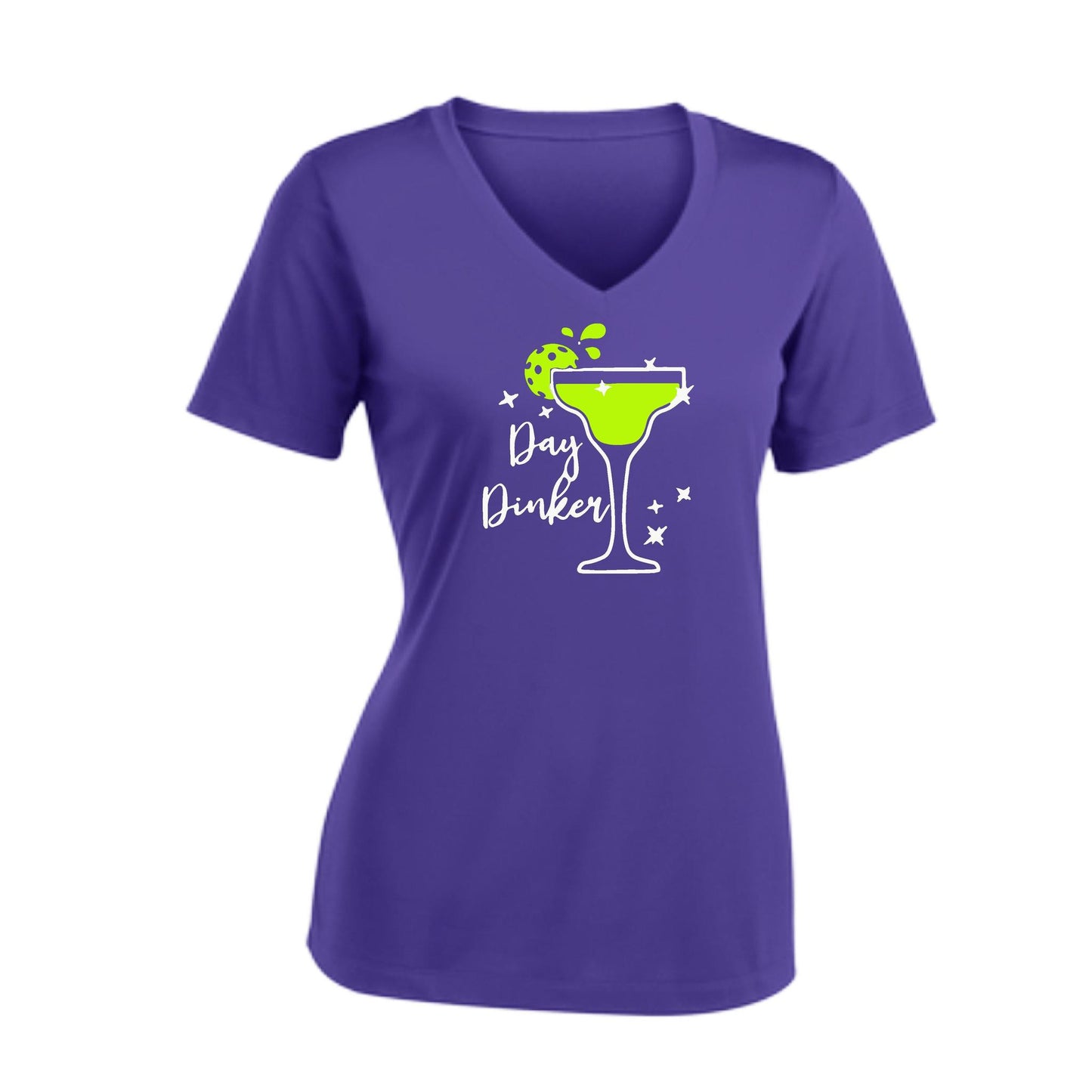 Day Dinker Pickleball Lime | Women's Short Sleeve V-Neck Pickleball Performance T-Shirts | 100% Polyester