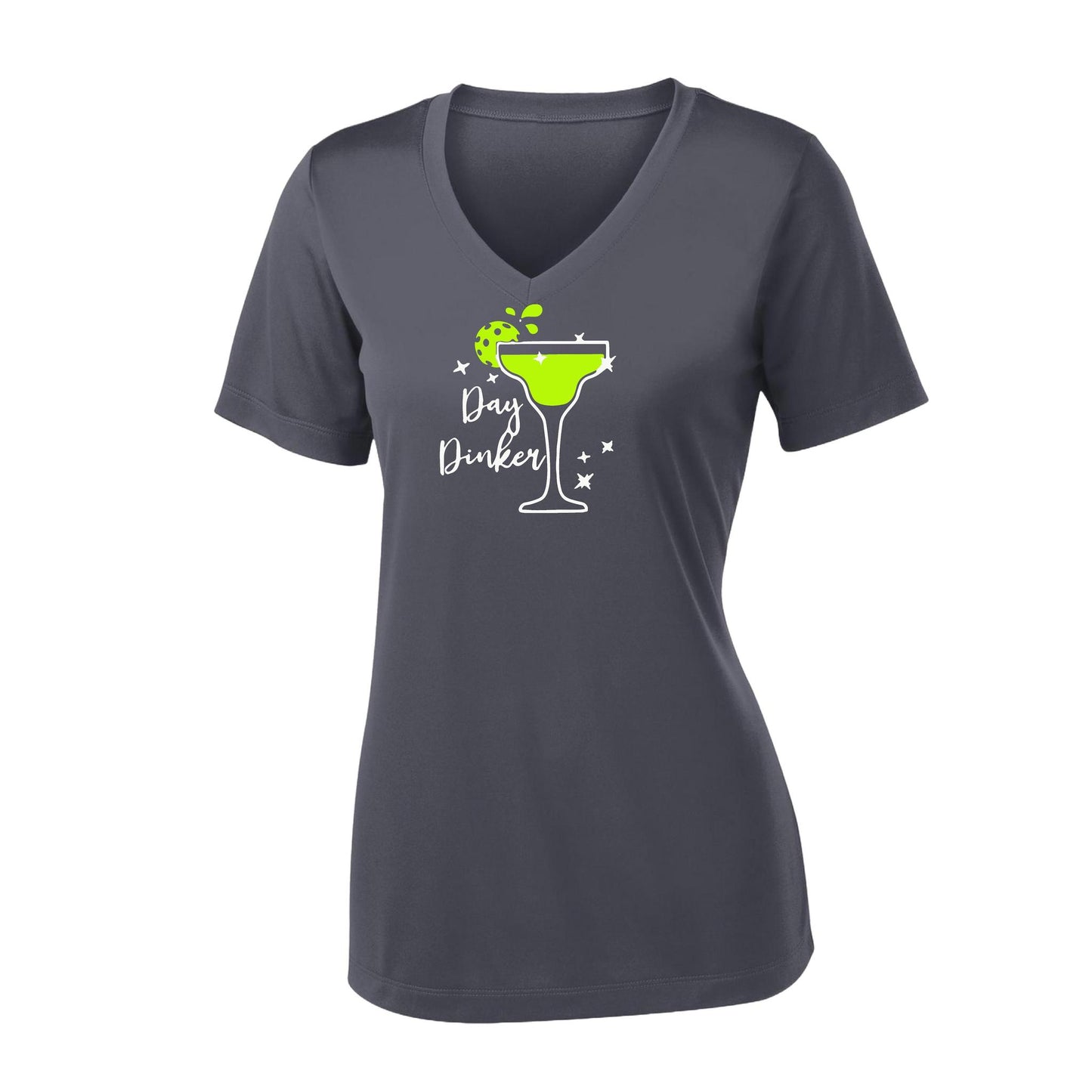 Day Dinker Pickleball Lime | Women's Short Sleeve V-Neck Pickleball Performance T-Shirts | 100% Polyester