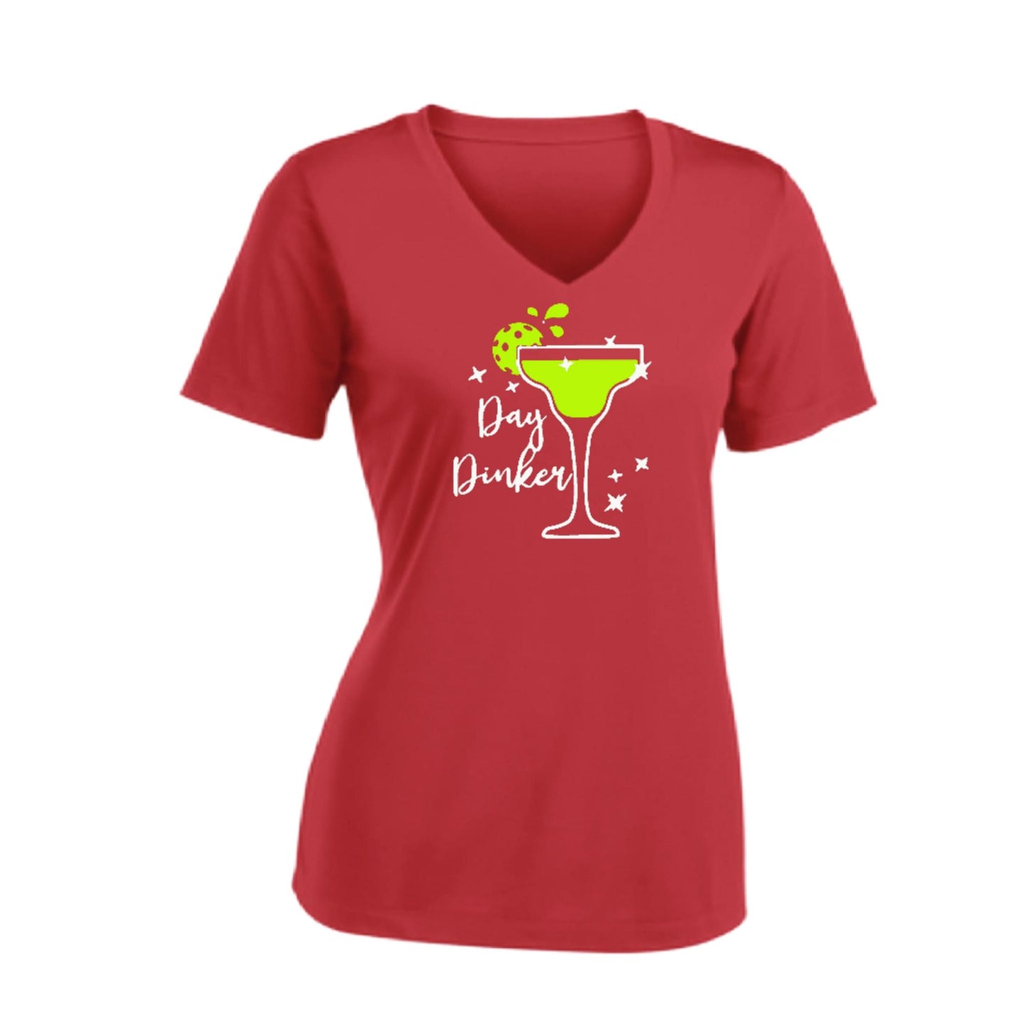 Day Dinker Pickleball Lime | Women's Short Sleeve V-Neck Pickleball Performance T-Shirts | 100% Polyester