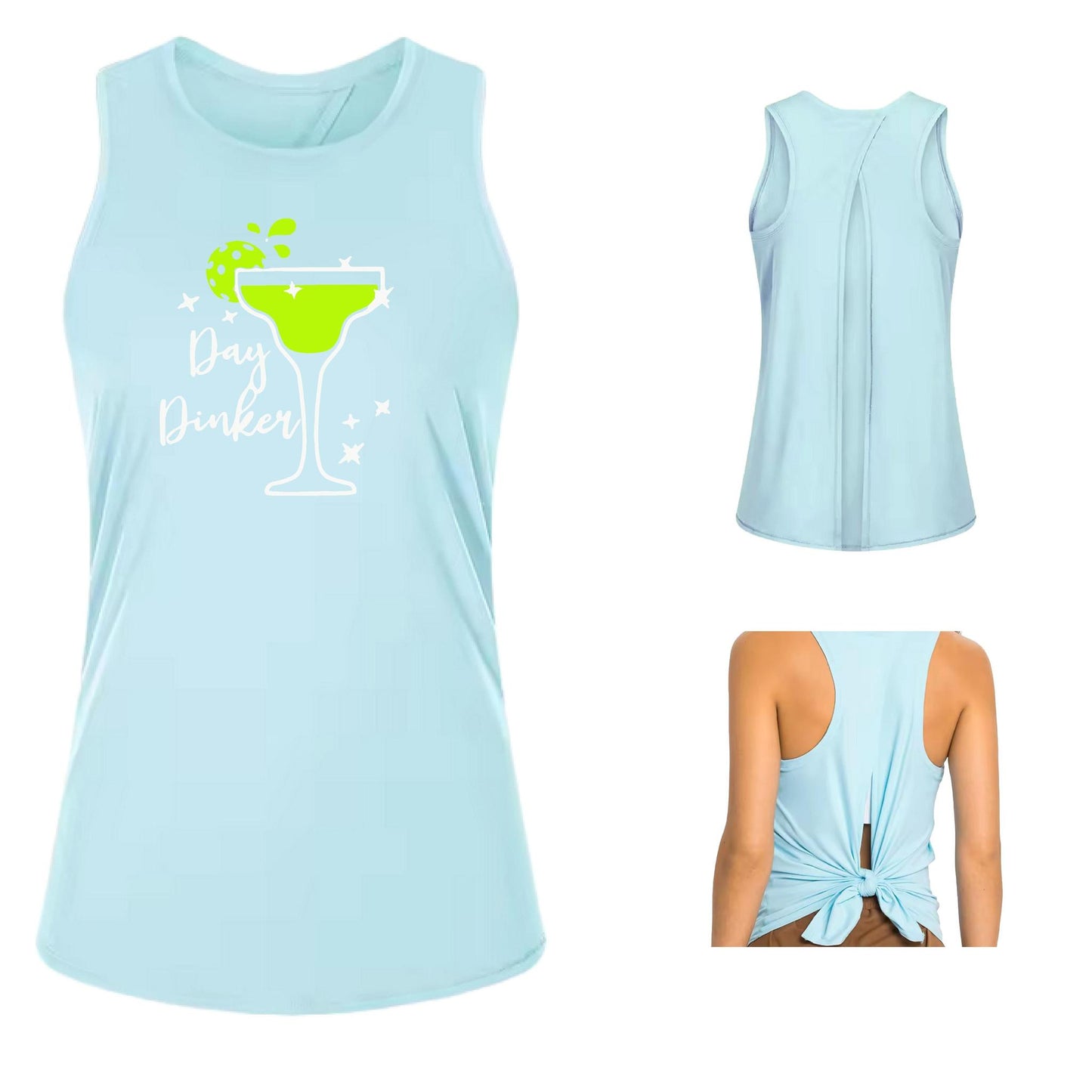 Day Dinker Pickleball Lime | Women's Split Back or Tied Back Pickleball Tank | 80/20 Nylon Spandex Mix