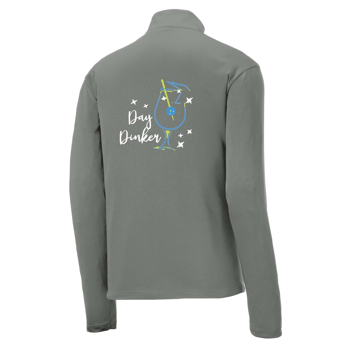 Day Dinker Pickleball Olive | Men's 1/4 Zip Long Sleeve Pullover Athletic Performance Shirt | 100% Polyester