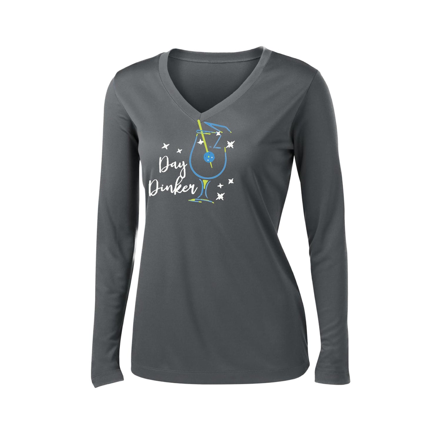 Day Dinker Pickleball Olive | Women’s Long Sleeve V-Neck Performance T-Shirt | 100% Polyester