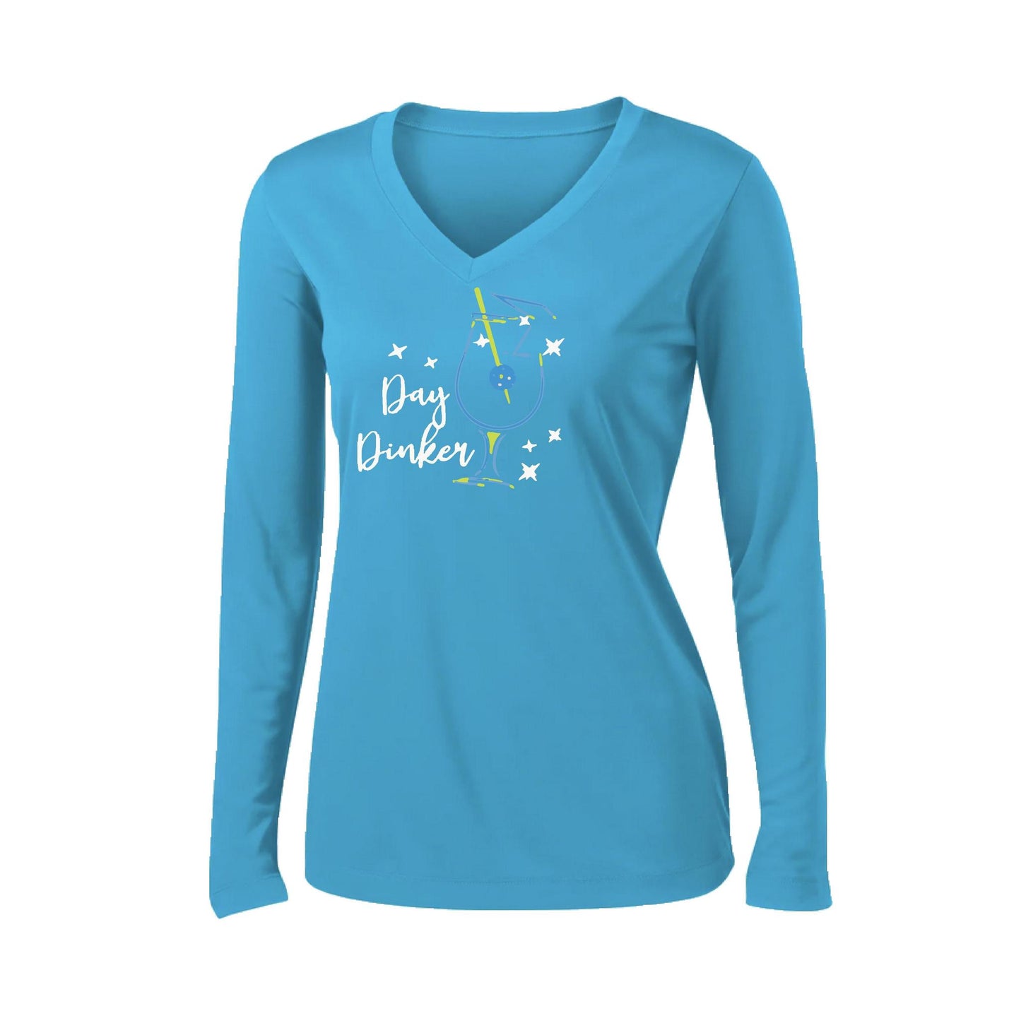 Day Dinker Pickleball Olive | Women’s Long Sleeve V-Neck Performance T-Shirt | 100% Polyester
