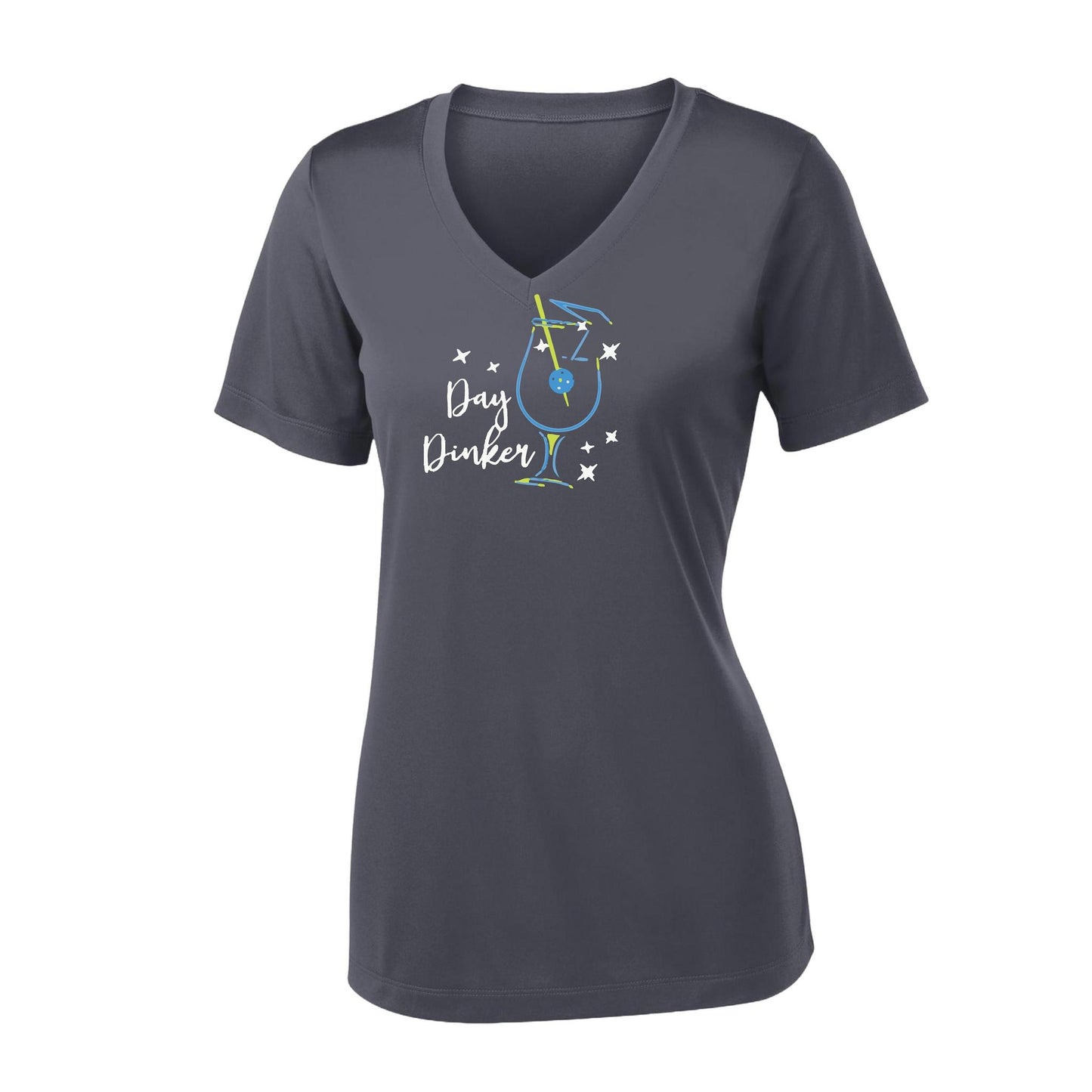 Day Dinker Pickleball Olive | Women's Short Sleeve V-Neck Pickleball Performance T-Shirts | 100% Polyester
