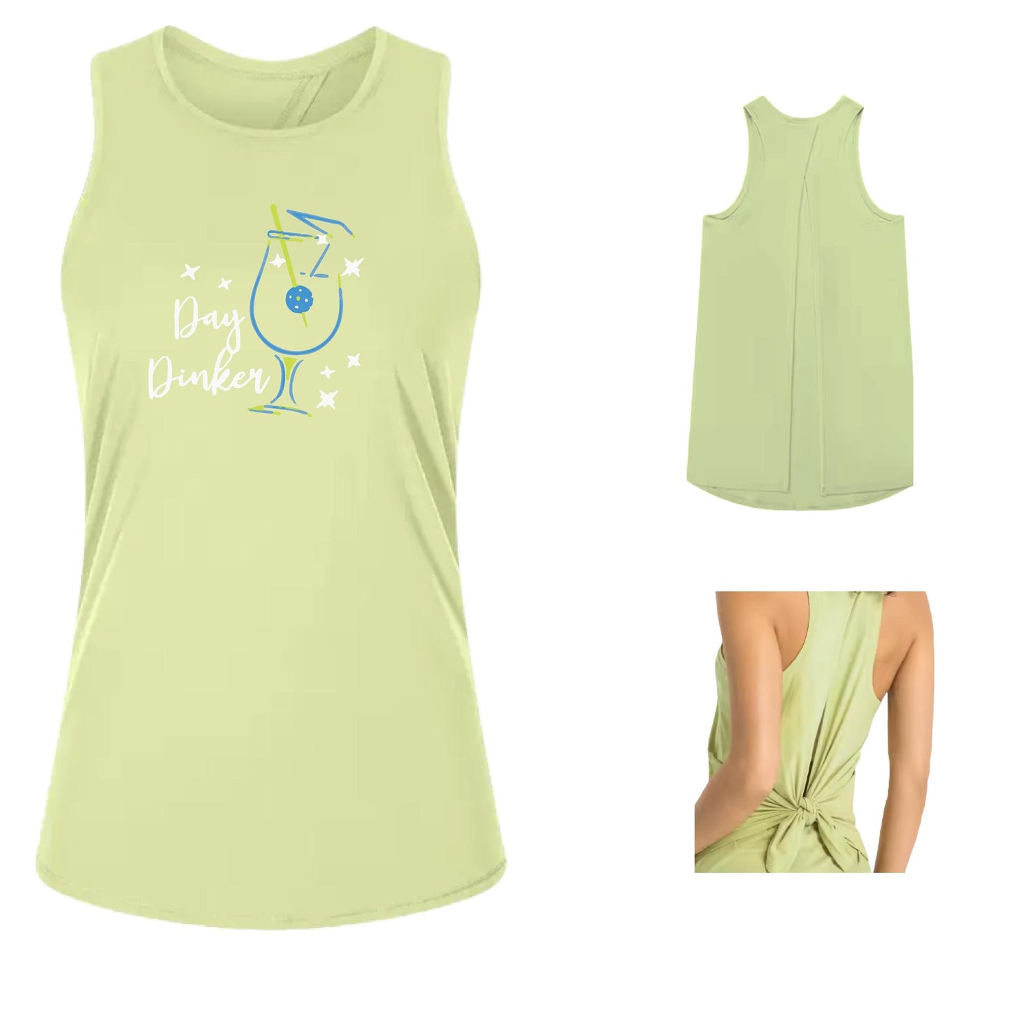 Day Dinker Pickleball Olive | Women's Split Back or Tied Back Pickleball Tank | 80/20 Nylon Spandex Mix