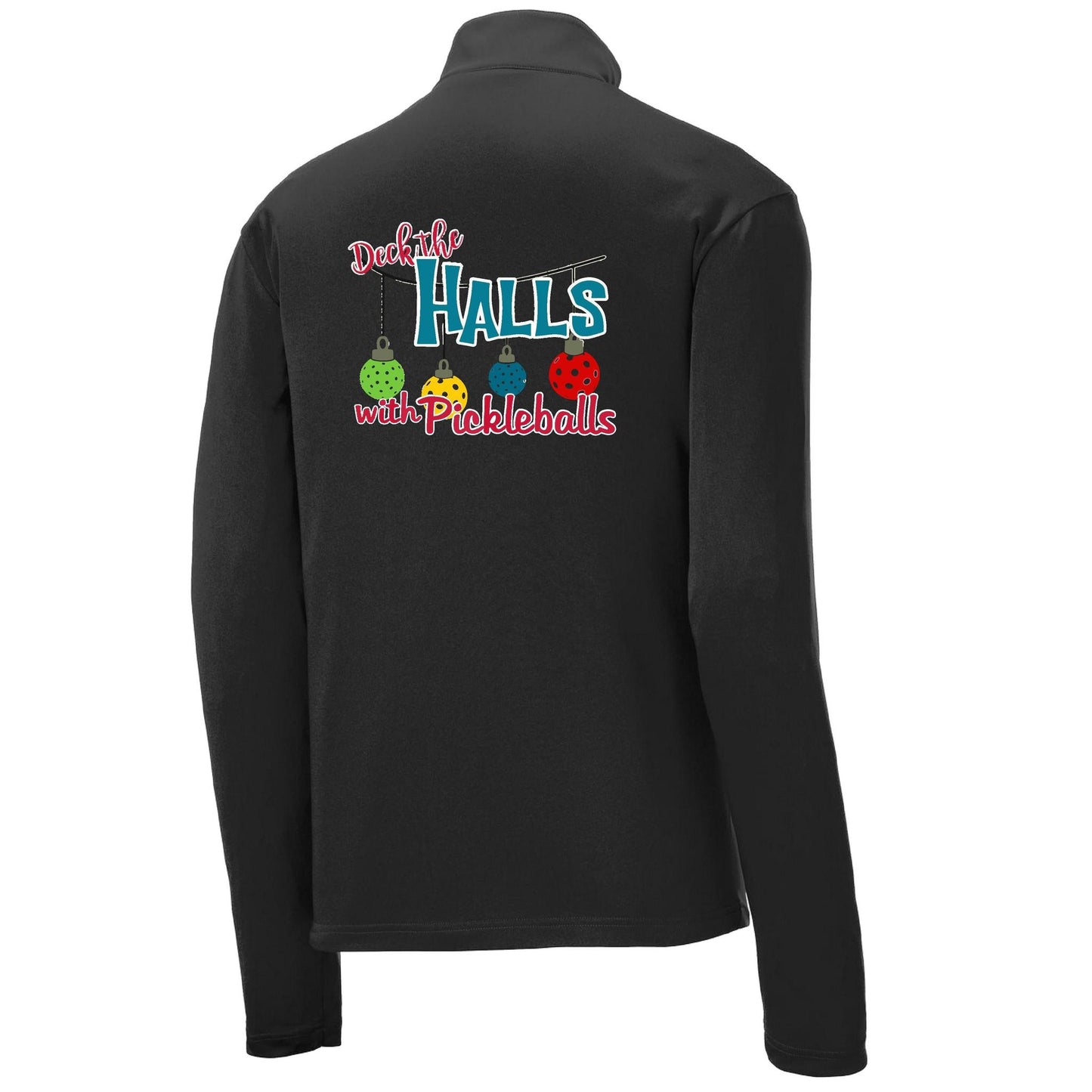 Deck the Halls with Pickleballs | Men's 1/4 Zip Long Sleeve Pullover Athletic Performance Shirt | 100% Polyester