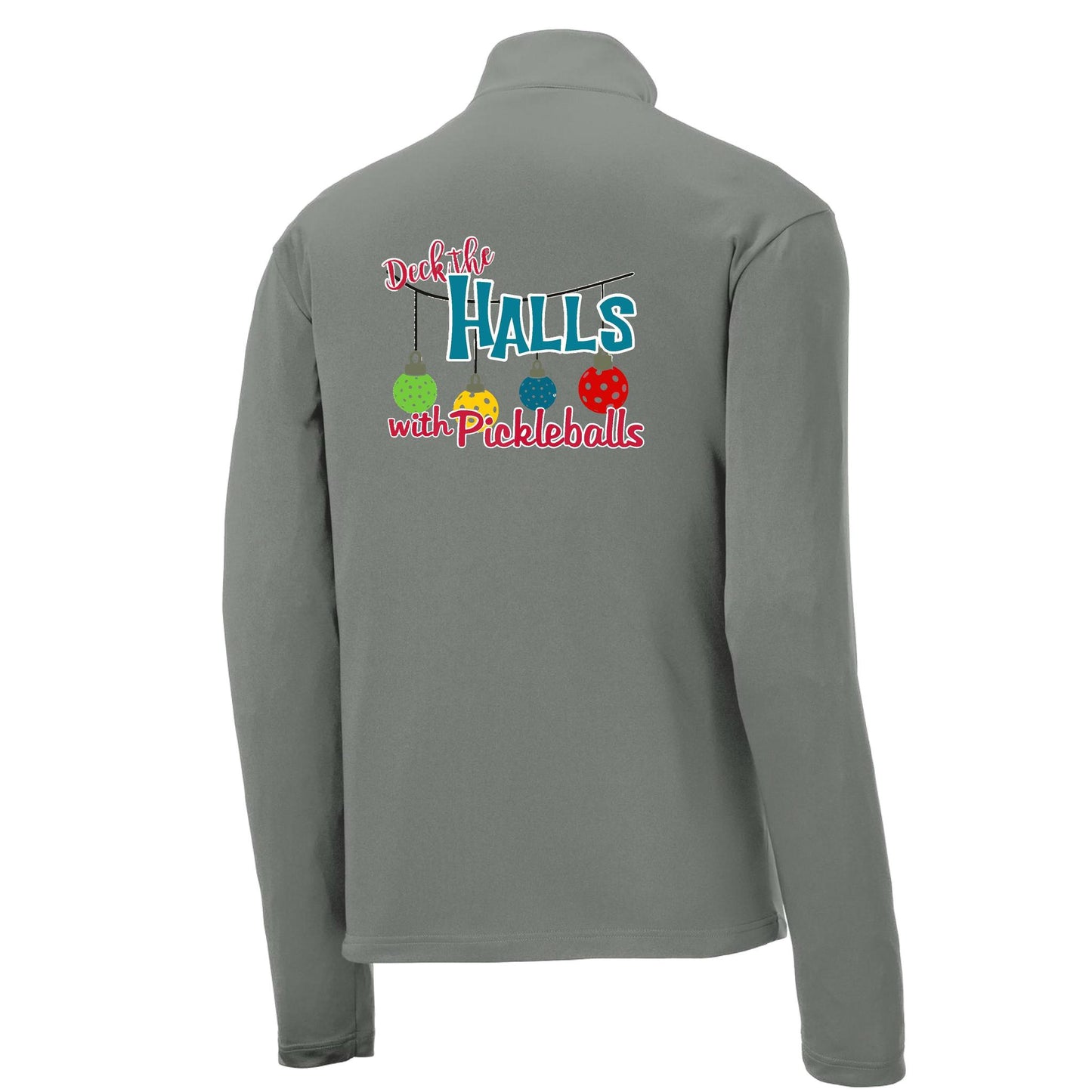 Deck the Halls with Pickleballs | Men's 1/4 Zip Long Sleeve Pullover Athletic Performance Shirt | 100% Polyester