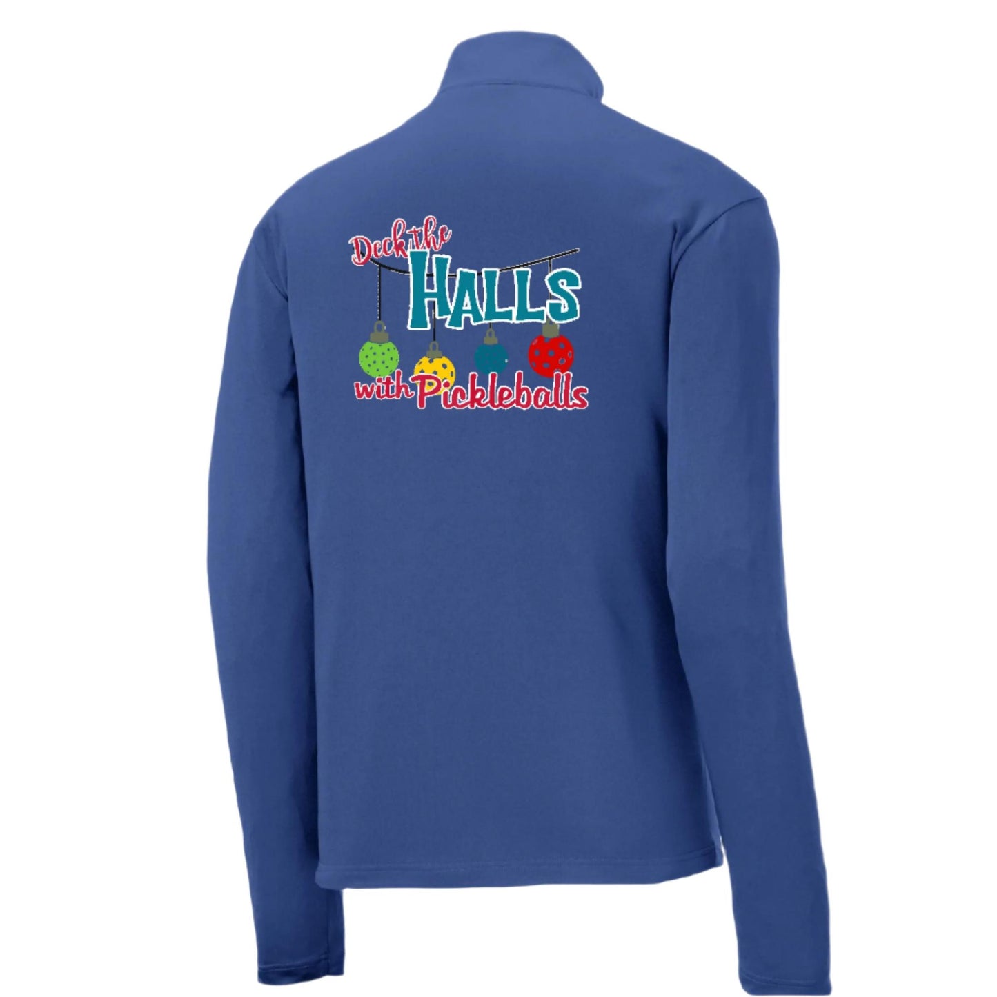 Deck the Halls with Pickleballs | Men's 1/4 Zip Long Sleeve Pullover Athletic Performance Shirt | 100% Polyester
