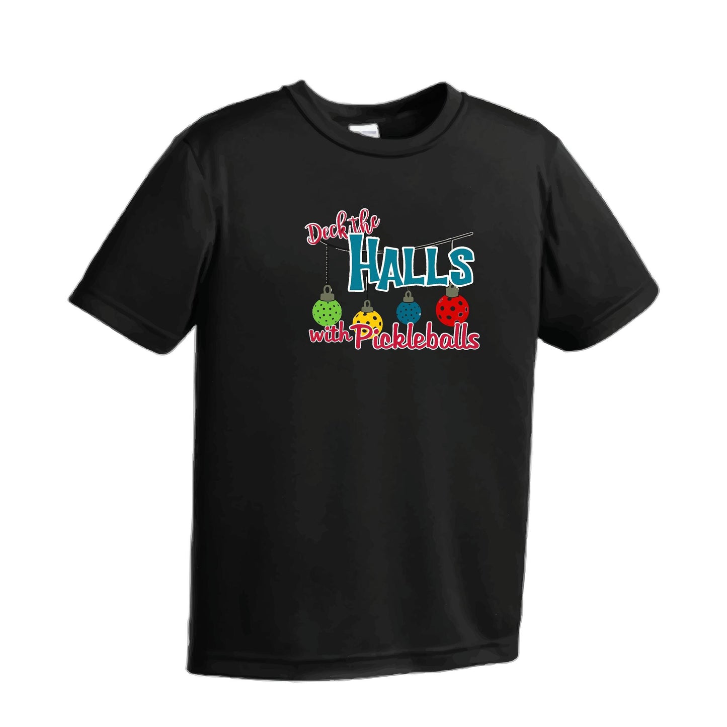 Deck the Halls with Pickleballs | Men's Short Sleeve Athletic Performance T-Shirt | 100% Polyester