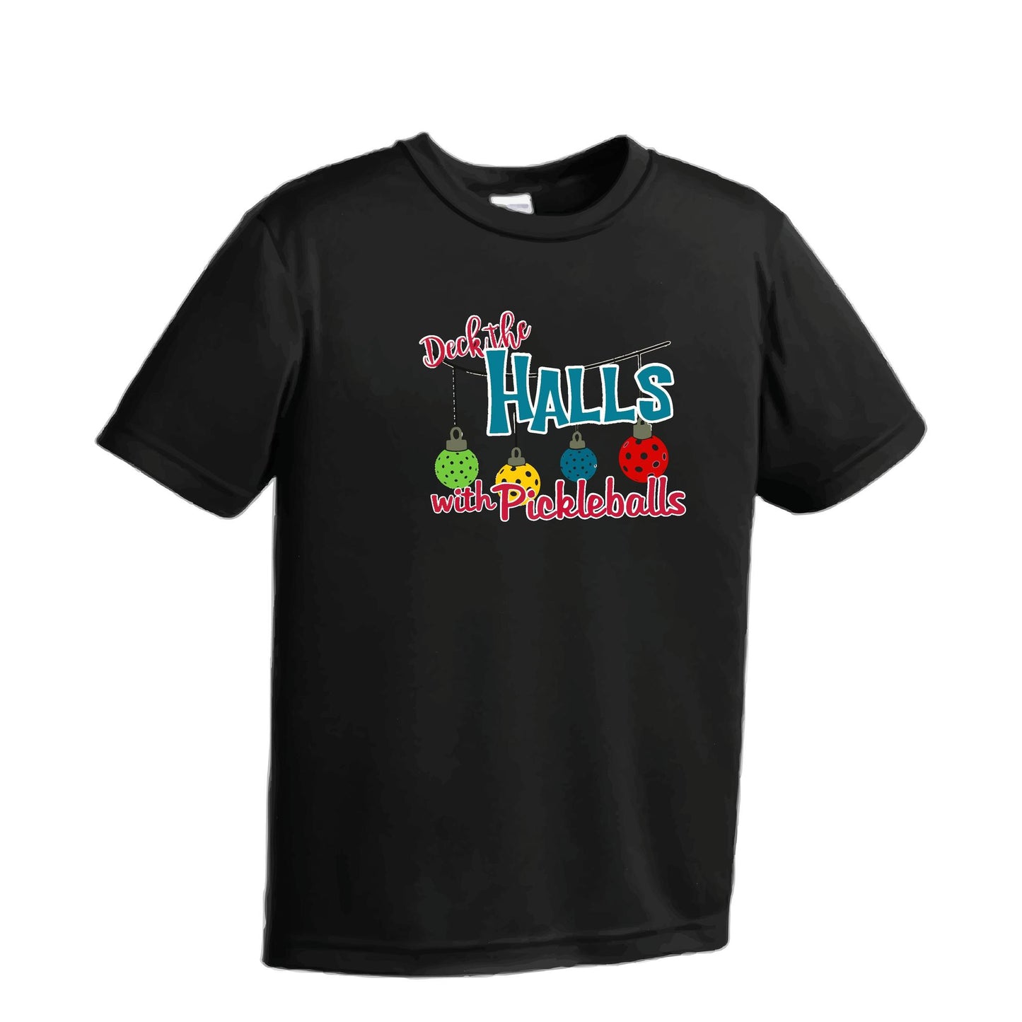 Deck the Halls with Pickleballs | Youth Short Sleeve Pickleball Performance T-Shirts | 100% Polyester