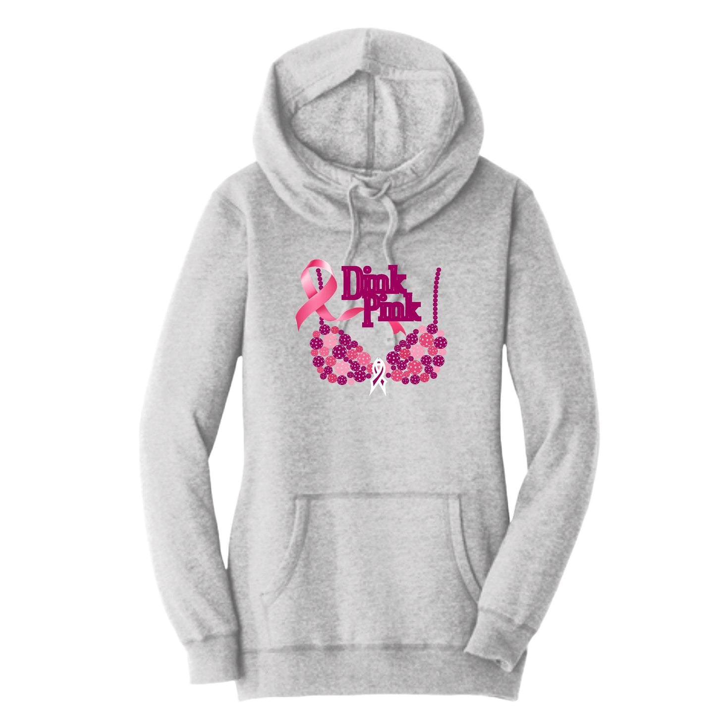 Dink Pink | Women’s Cowl-Neck Hoodie Pickleball Sweatshirt | 55% Cotton 45% Poly Fleece