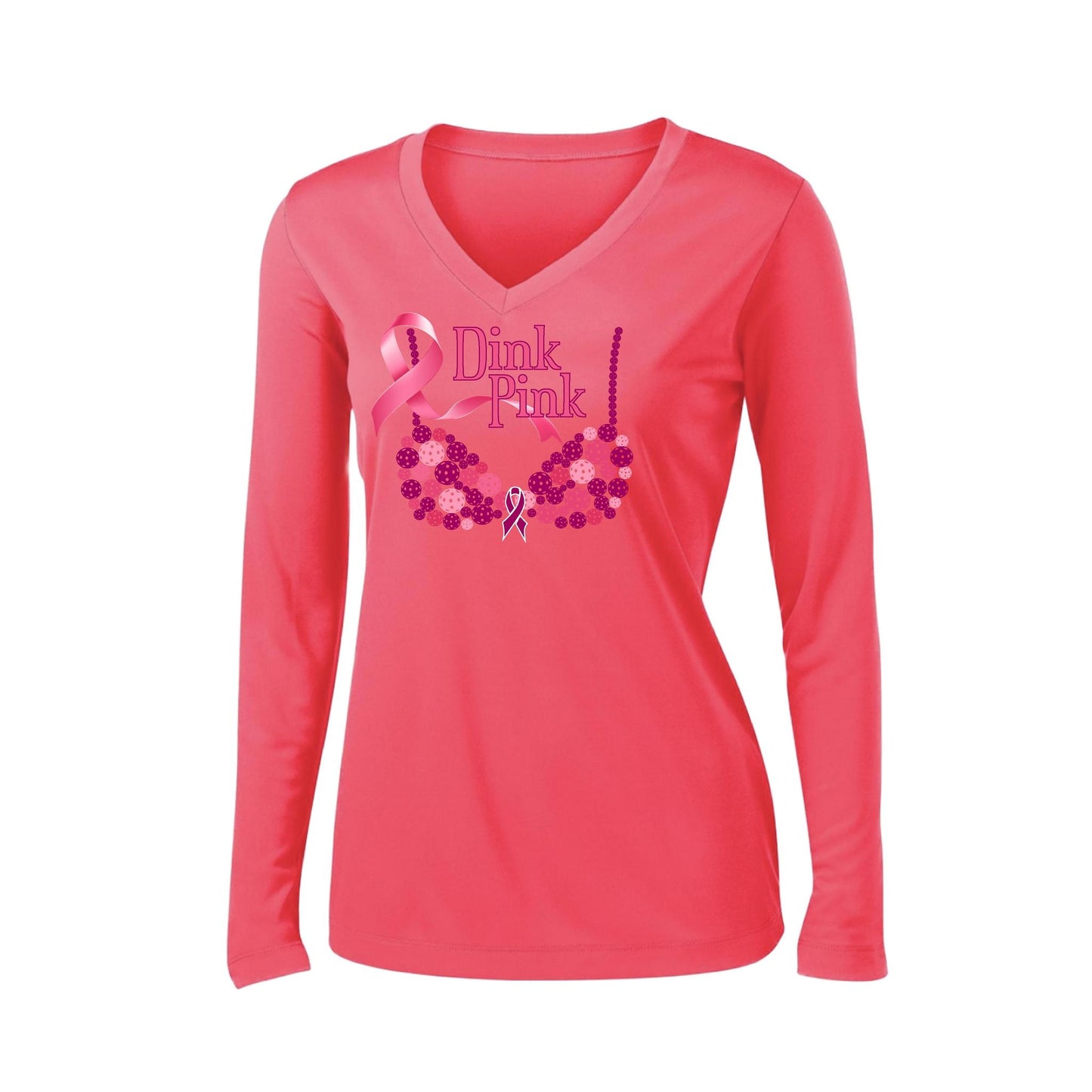 Dink Pink | Women’s Long Sleeve V-Neck Performance T-Shirt | 100% Polyester