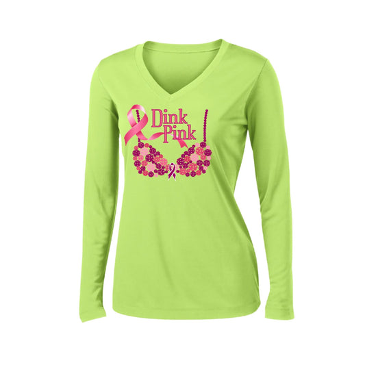 Dink Pink | Women’s Long Sleeve V-Neck Performance T-Shirt | 100% Polyester