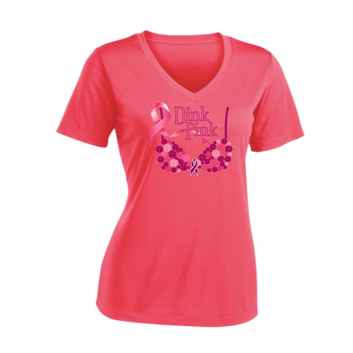 Dink Pink | Women's Short Sleeve V-Neck Pickleball Performance T-Shirts | 100% Polyester