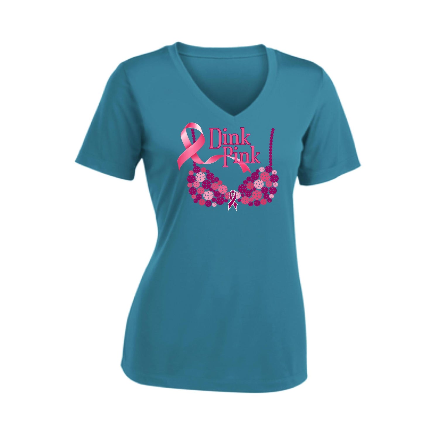 Dink Pink | Women's Short Sleeve V-Neck Pickleball Performance T-Shirts | 100% Polyester