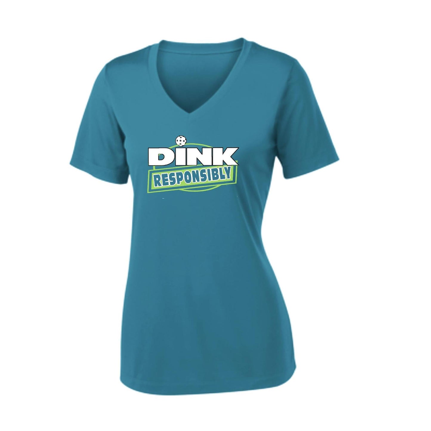 Dink Responsibly | Women's Short Sleeve V-Neck Pickleball Performance T-Shirts | 100% Polyester