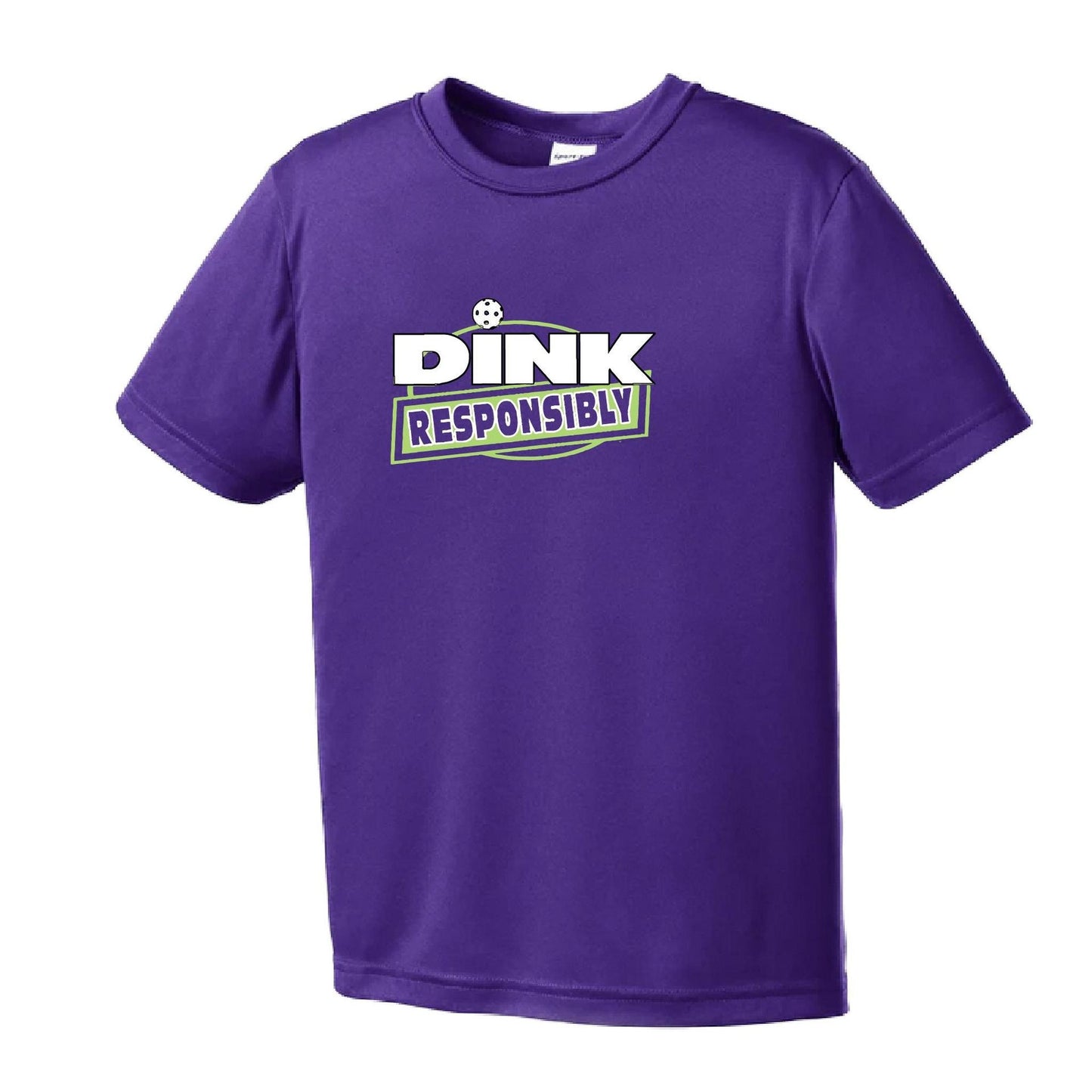 Dink Responsibly | Youth Short Sleeve Pickleball Performance T-Shirts | 100% Polyester