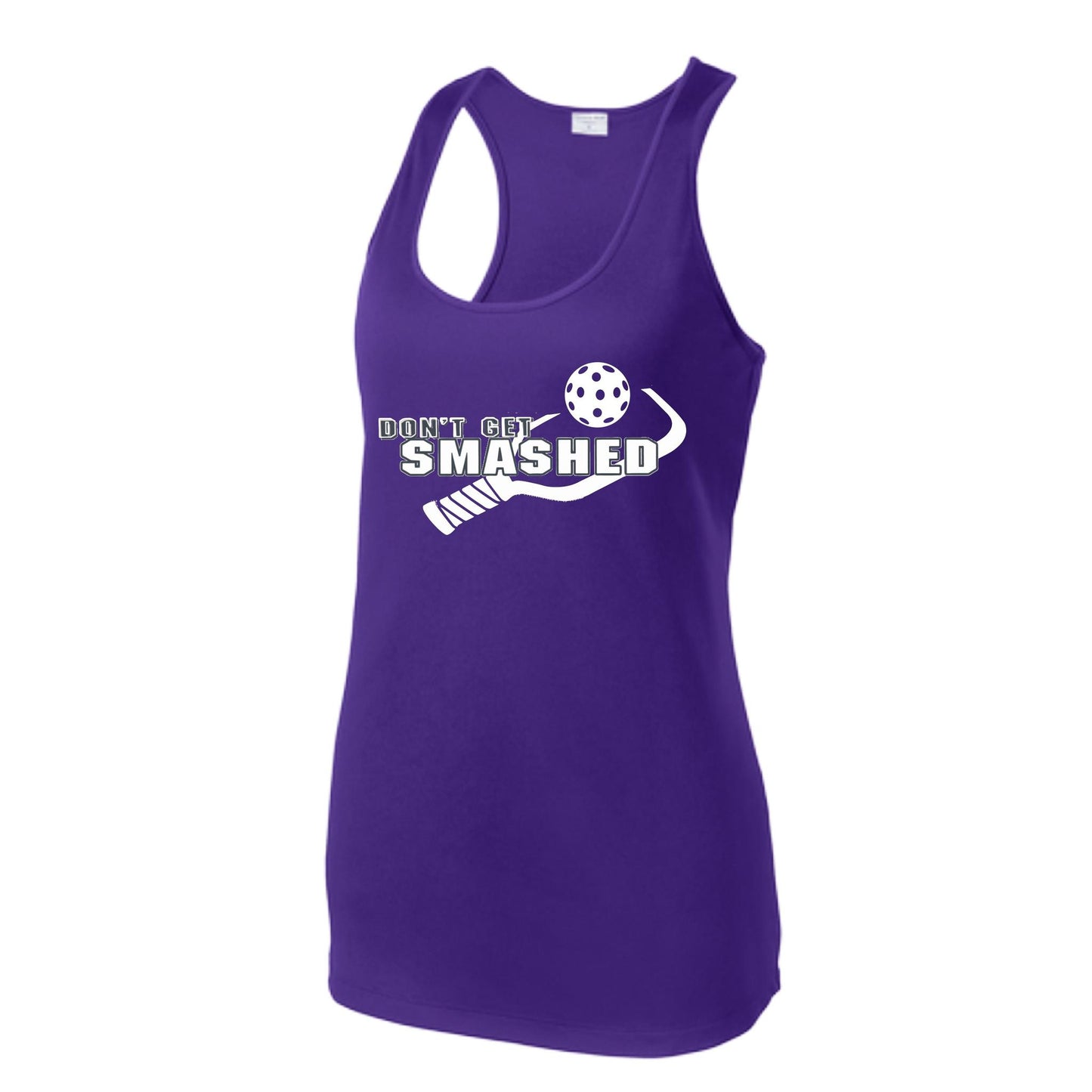 Don't Get Smashed (Colors Purple White Yellow) Customizable | Women's Racerback Pickleball Tank | 100% Polyester