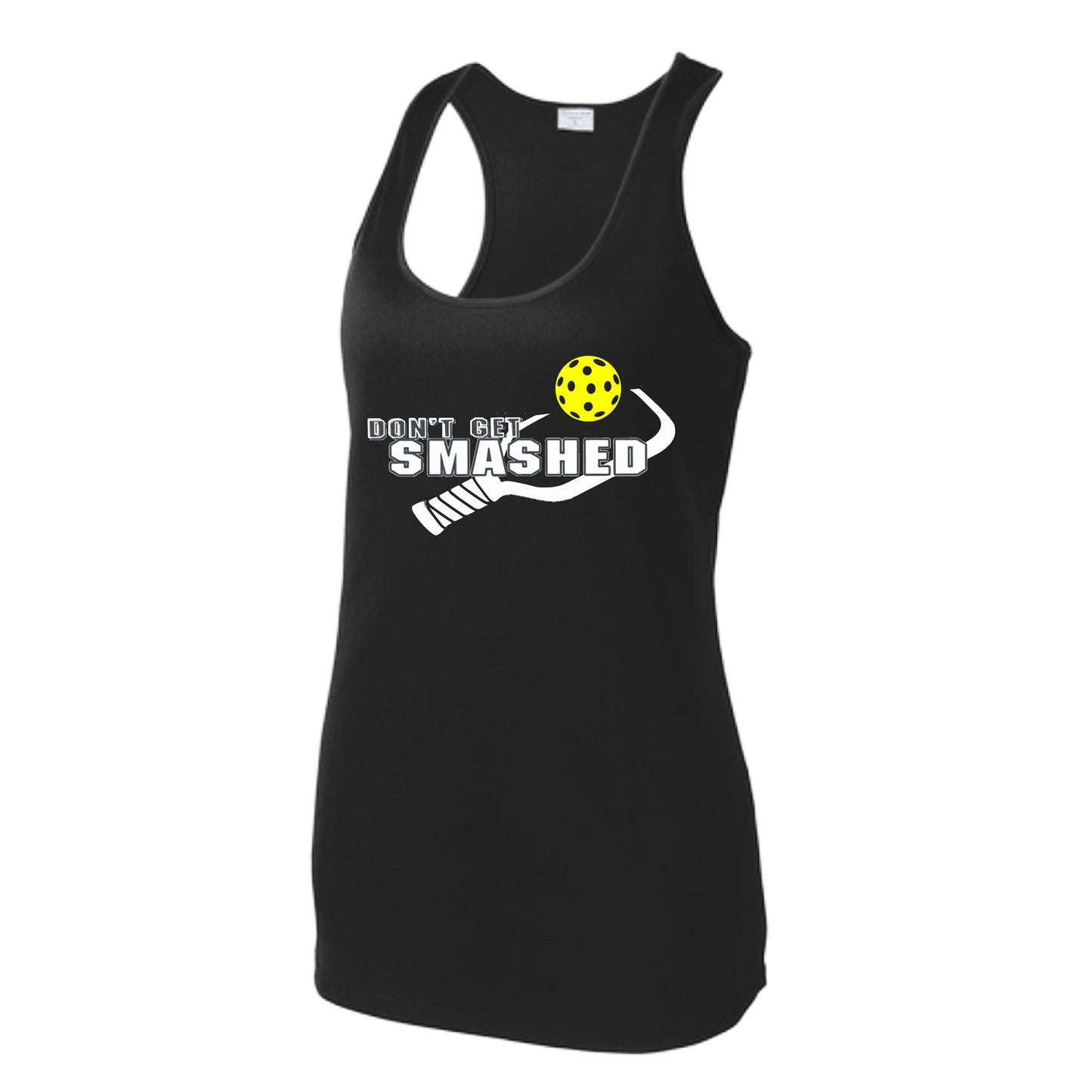 Don't Get Smashed (Colors Purple White Yellow) Customizable | Women's Racerback Pickleball Tank | 100% Polyester