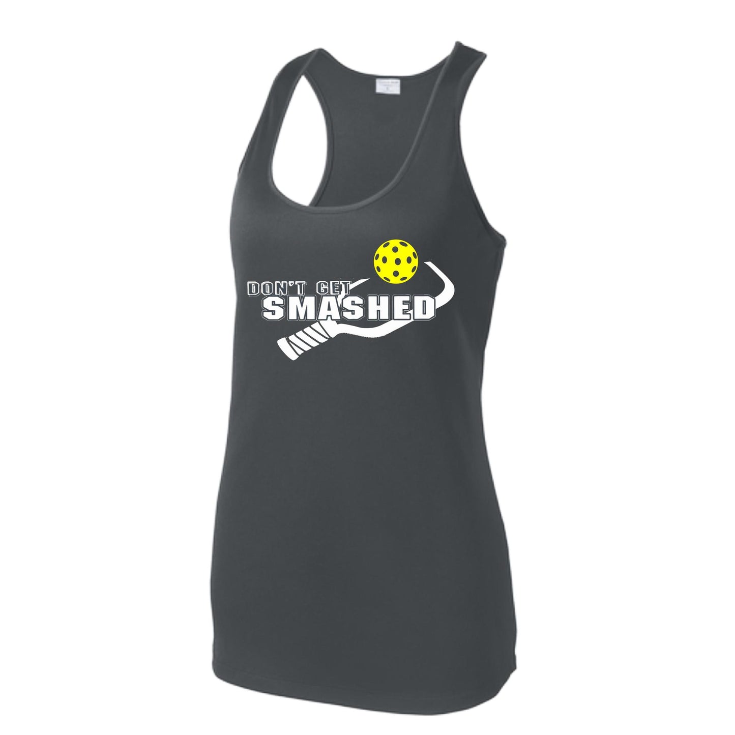 Don't Get Smashed (Colors Purple White Yellow) Customizable | Women's Racerback Pickleball Tank | 100% Polyester