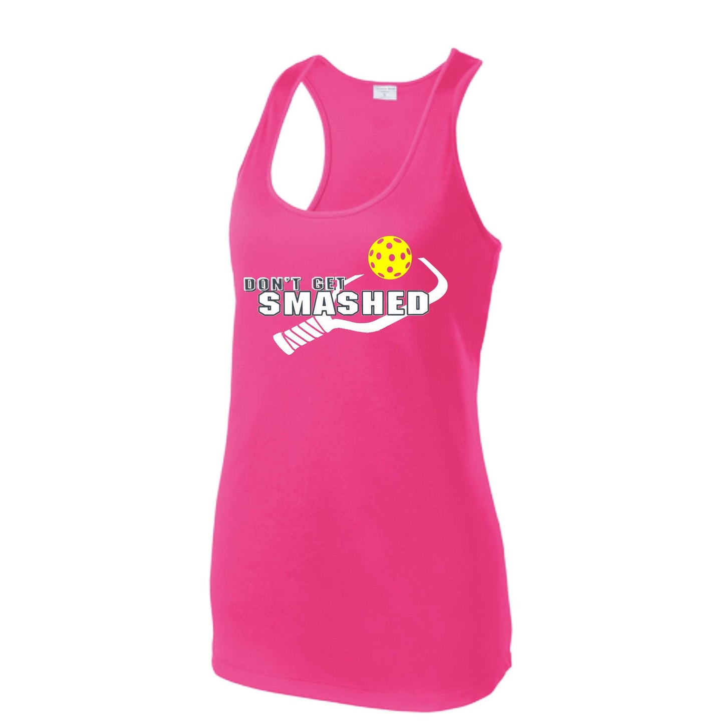 Don't Get Smashed (Colors Purple White Yellow) Customizable | Women's Racerback Pickleball Tank | 100% Polyester