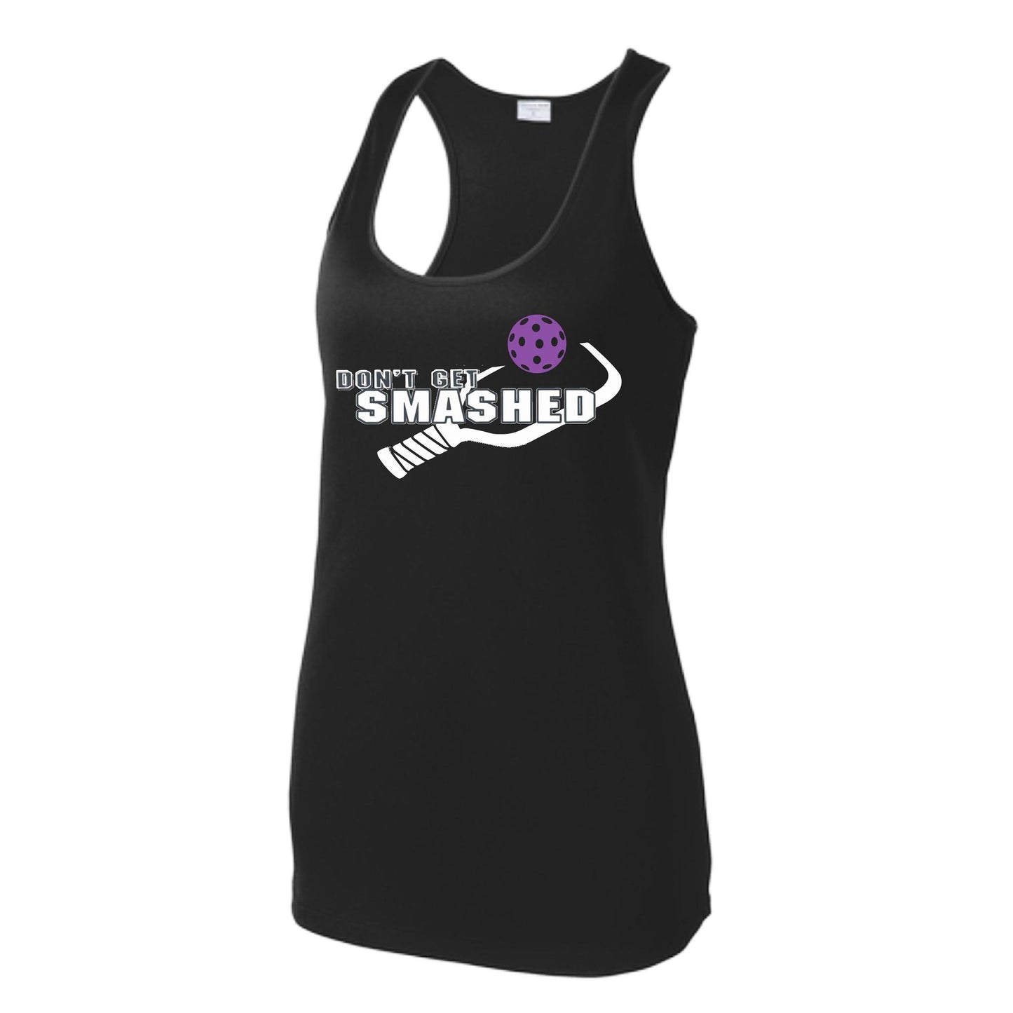 Don't Get Smashed (Colors Purple White Yellow) Customizable | Women's Racerback Pickleball Tank | 100% Polyester