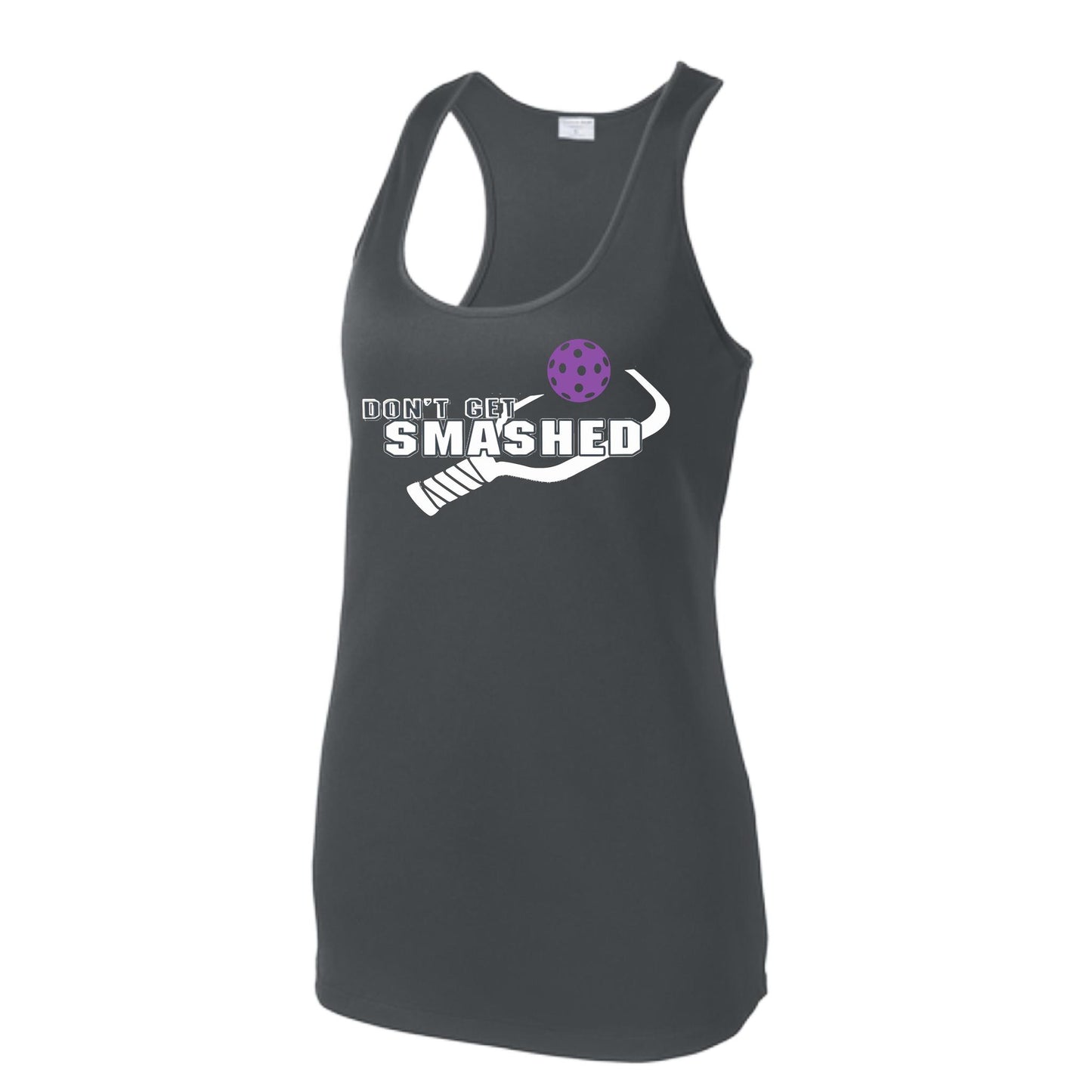Don't Get Smashed (Colors Purple White Yellow) Customizable | Women's Racerback Pickleball Tank | 100% Polyester