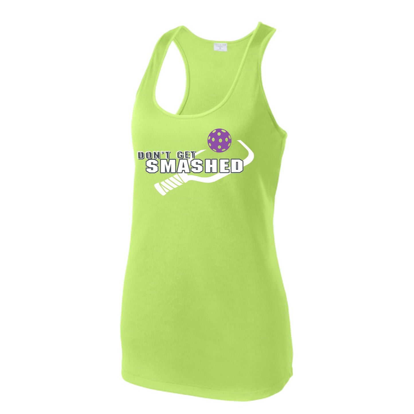 Don't Get Smashed (Colors Purple White Yellow) Customizable | Women's Racerback Pickleball Tank | 100% Polyester