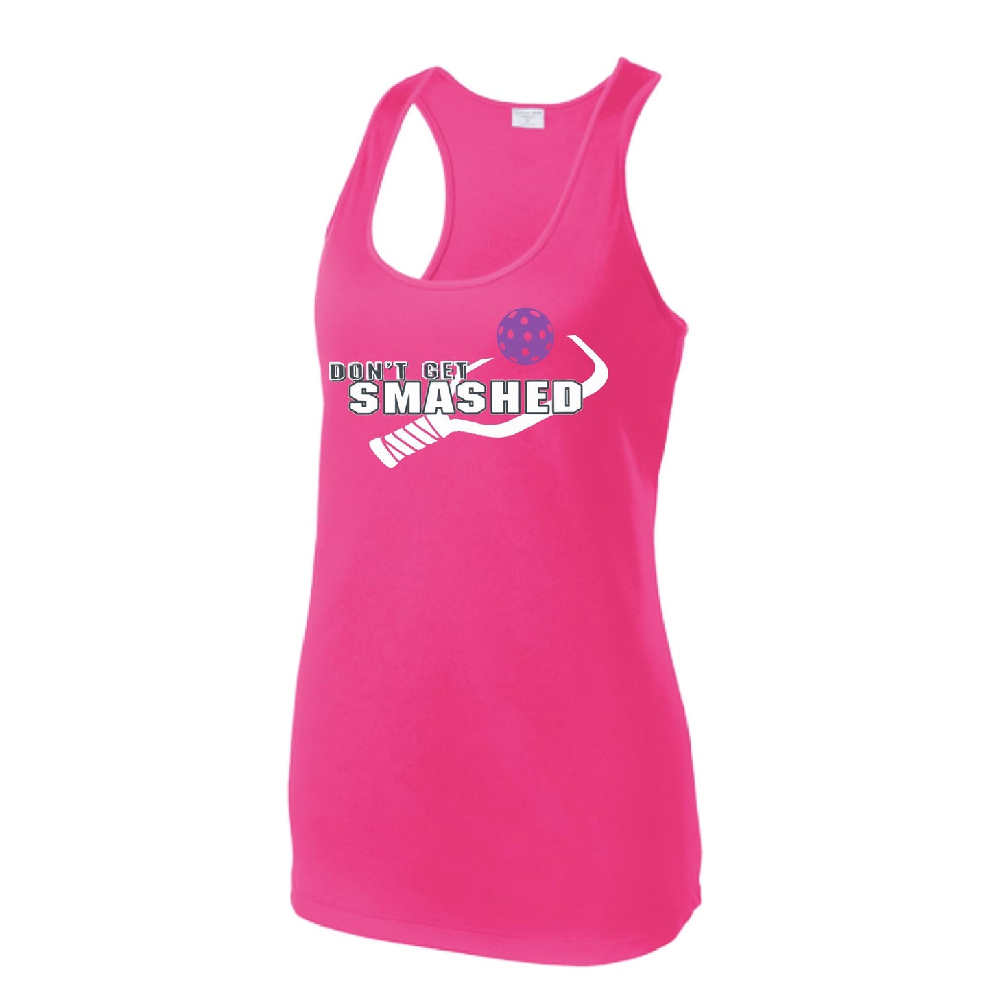 Don't Get Smashed (Colors Purple White Yellow) Customizable | Women's Racerback Pickleball Tank | 100% Polyester