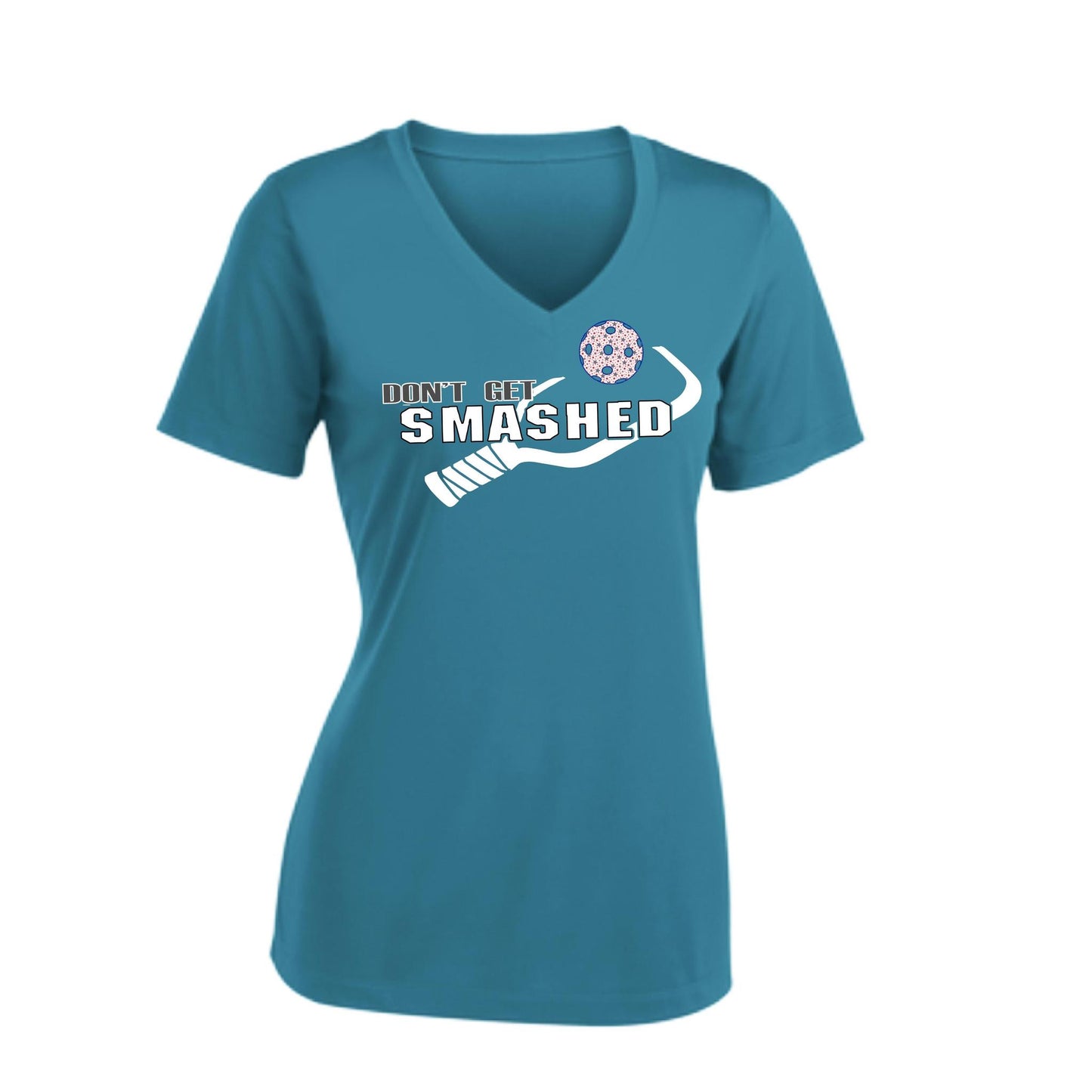 Don't Get Smashed Customizable Pickleballs (Patriotic Stars) | Women's Short Sleeve V-Neck Pickleball Performance T-Shirts | 100% Polyester