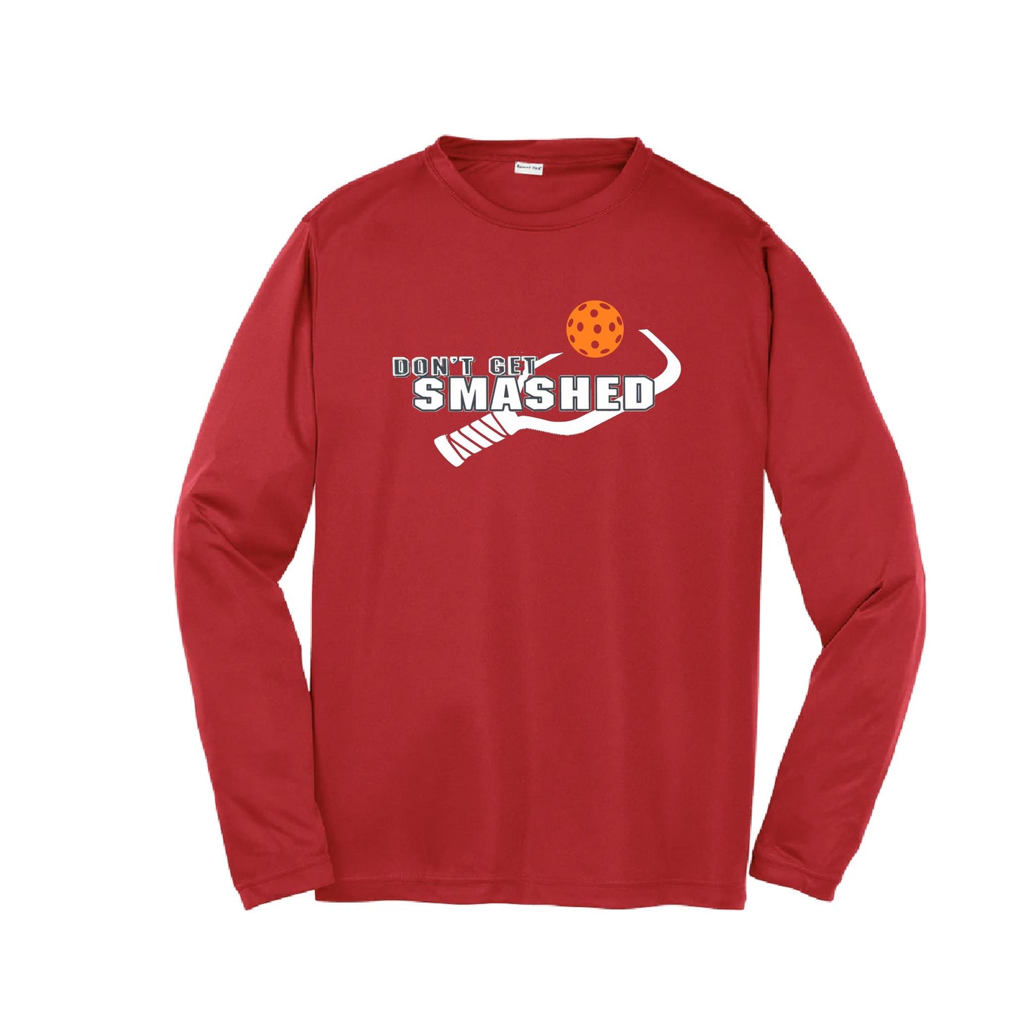 Don't Get Smashed (Cyan Orange Pink Pickleball Colors) | Youth Long Sleeve Pickleball Performance T-Shirts | 100% Polyester