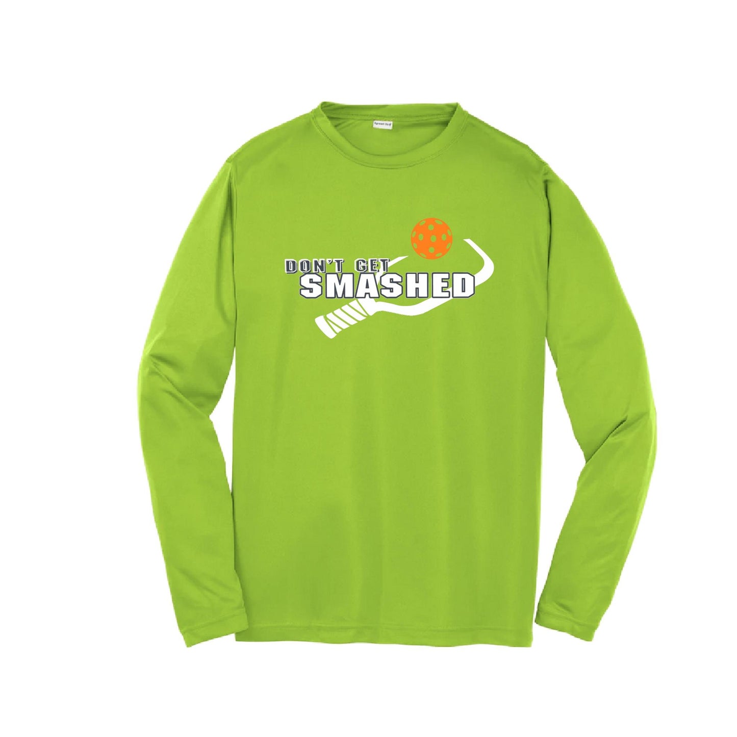 Don't Get Smashed (Cyan Orange Pink Pickleball Colors) | Youth Long Sleeve Pickleball Performance T-Shirts | 100% Polyester
