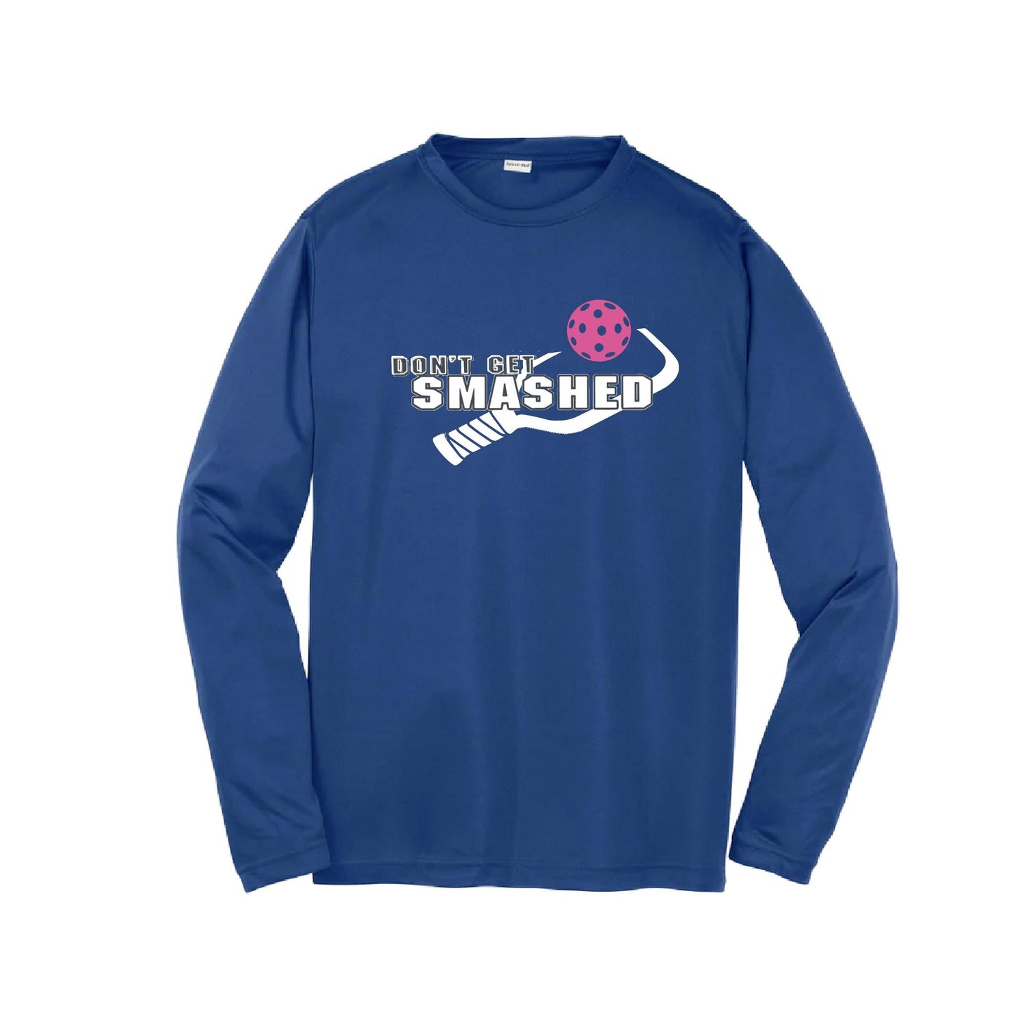 Don't Get Smashed (Cyan Orange Pink Pickleball Colors) | Youth Long Sleeve Pickleball Performance T-Shirts | 100% Polyester