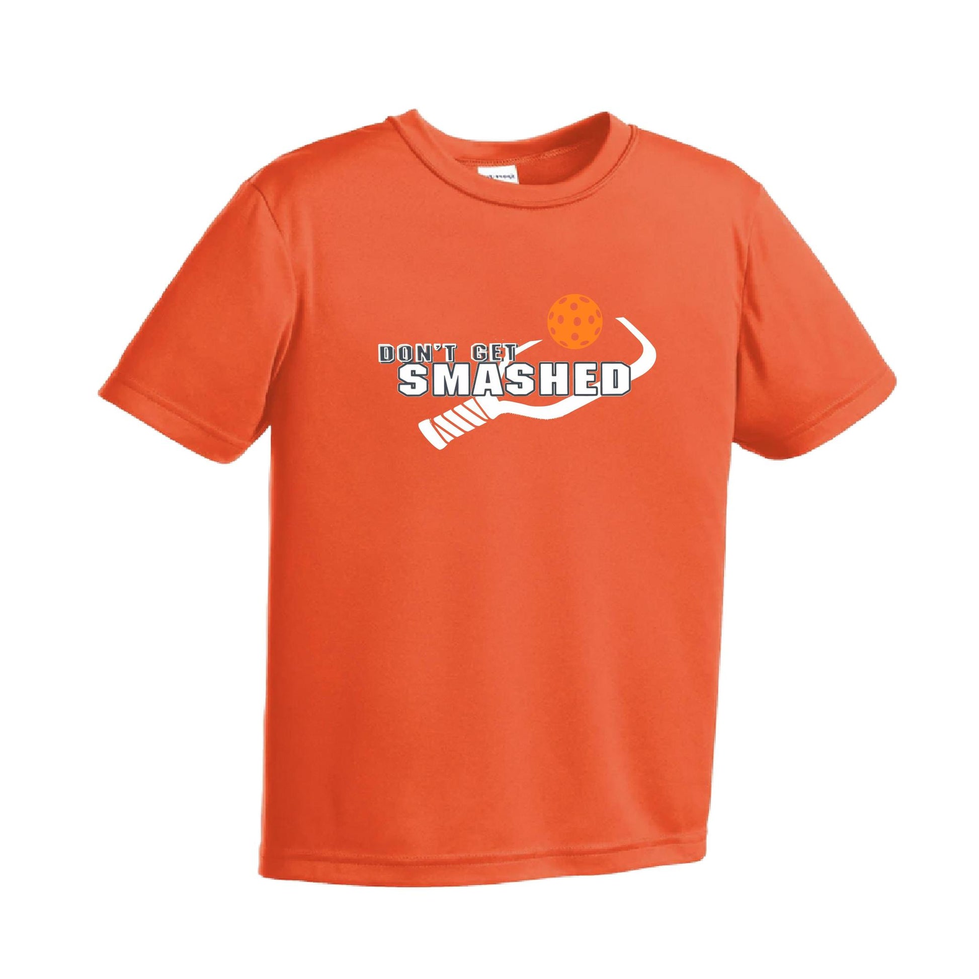 Don't Get Smashed (Cyan Orange Pink Pickleball Colors) | Youth Short Sleeve Pickleball Performance T-Shirts | 100% Polyester