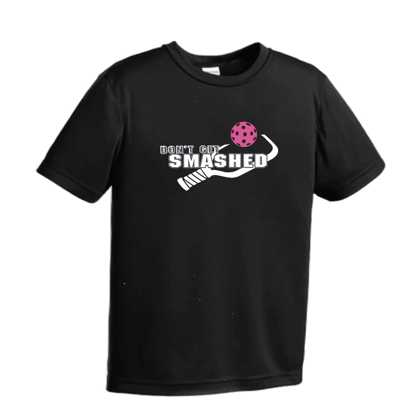 Don't Get Smashed (Cyan Orange Pink Pickleball Colors) | Youth Short Sleeve Pickleball Performance T-Shirts | 100% Polyester