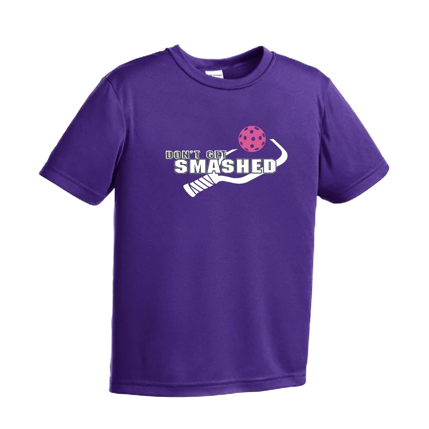 Don't Get Smashed (Cyan Orange Pink Pickleball Colors) | Youth Short Sleeve Pickleball Performance T-Shirts | 100% Polyester