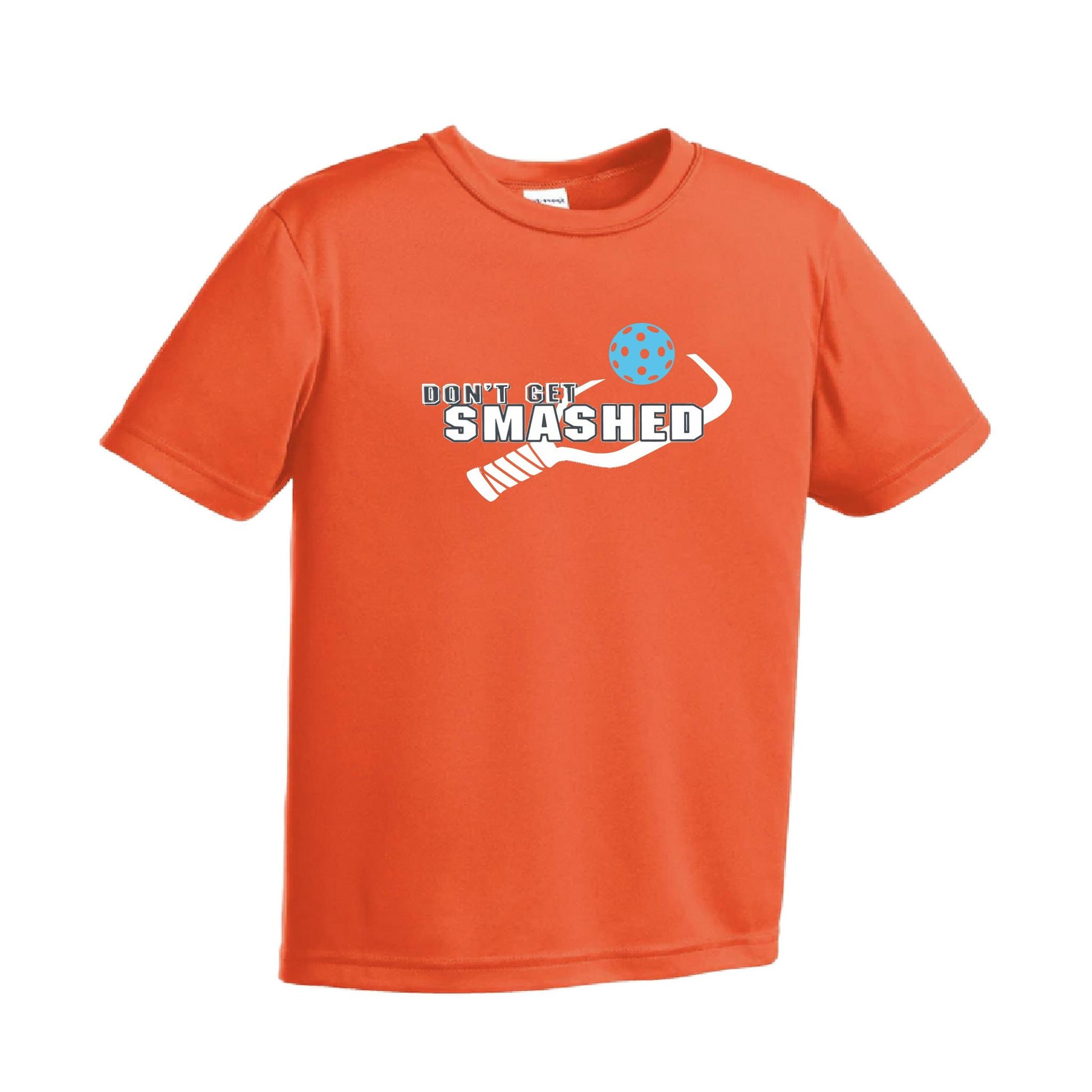 Don't Get Smashed (Cyan Orange Pink Pickleball Colors) | Youth Short Sleeve Pickleball Performance T-Shirts | 100% Polyester