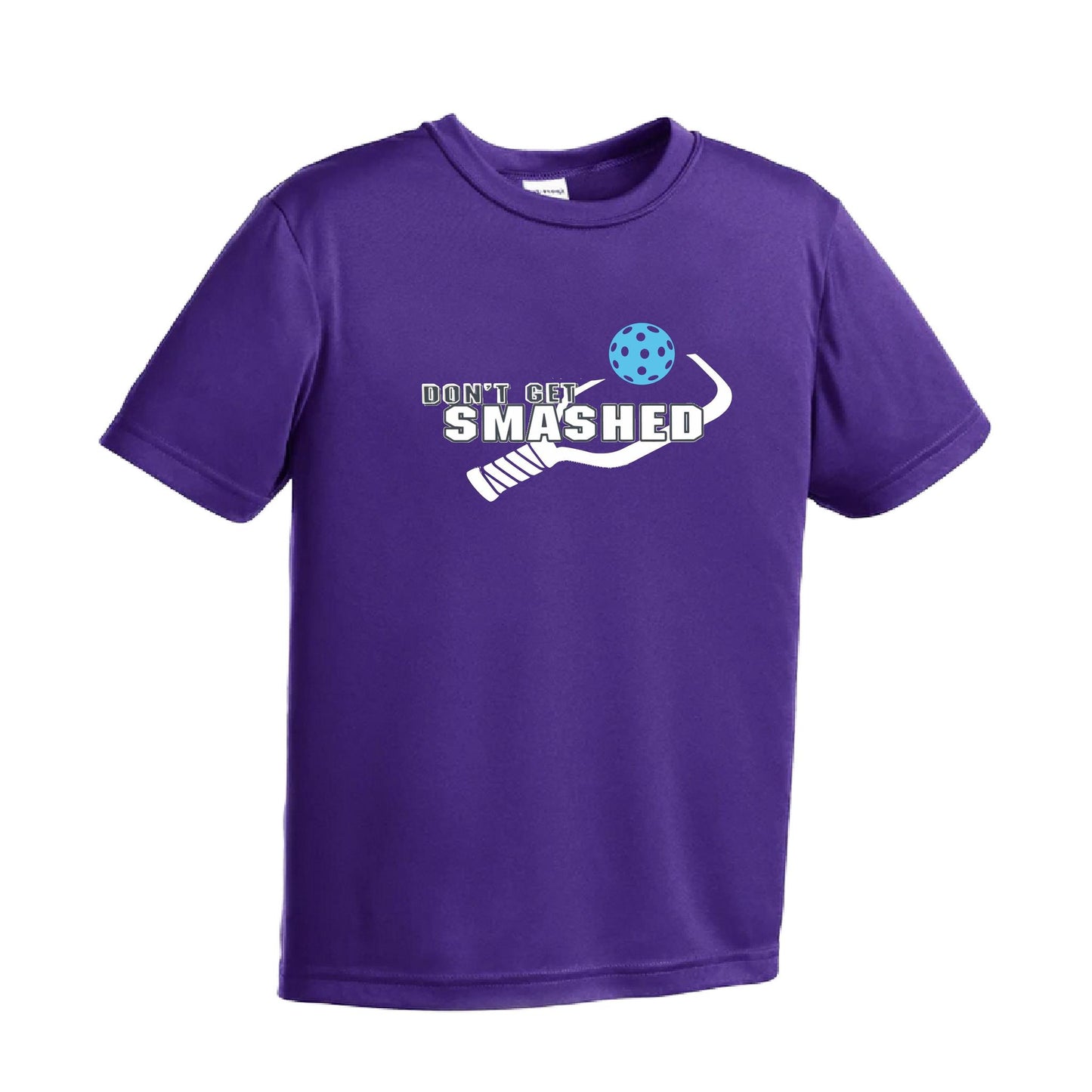 Don't Get Smashed (Cyan Orange Pink Pickleball Colors) | Youth Short Sleeve Pickleball Performance T-Shirts | 100% Polyester