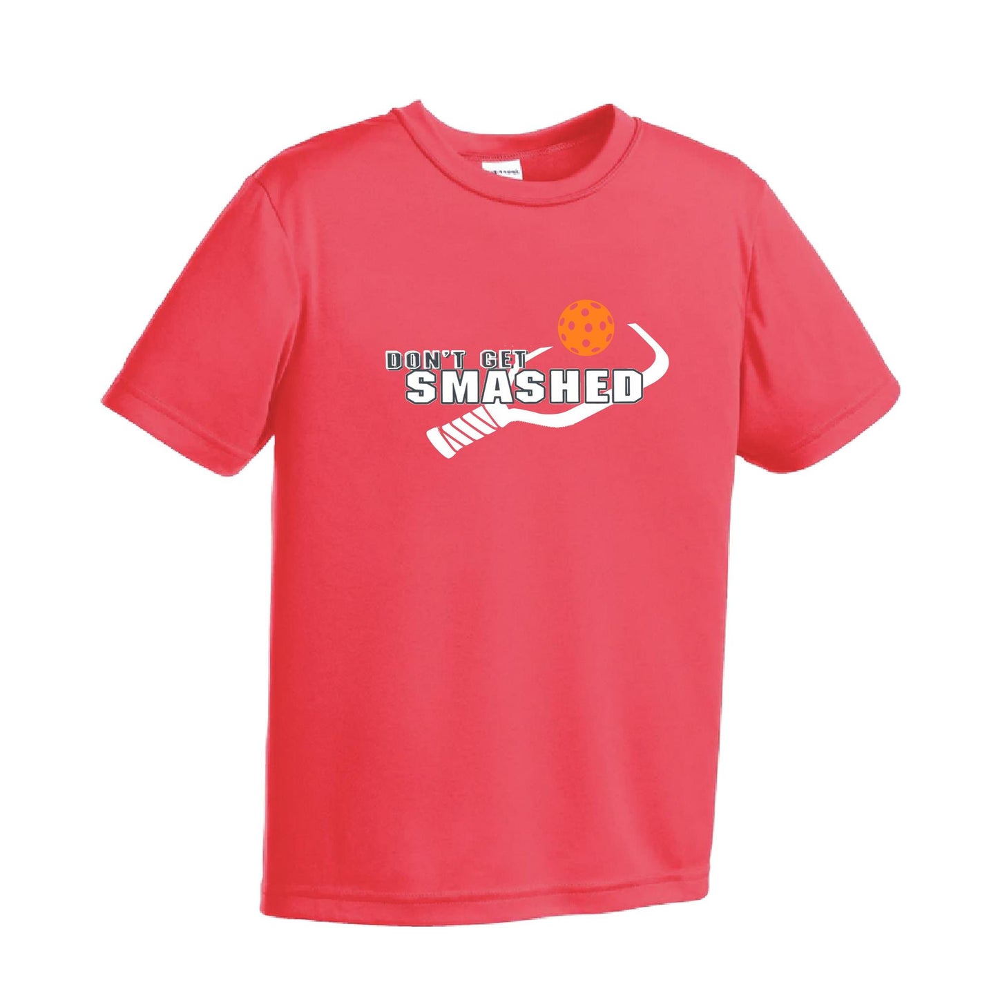 Don't Get Smashed (Cyan Orange Pink Pickleball Colors) | Youth Short Sleeve Pickleball Performance T-Shirts | 100% Polyester