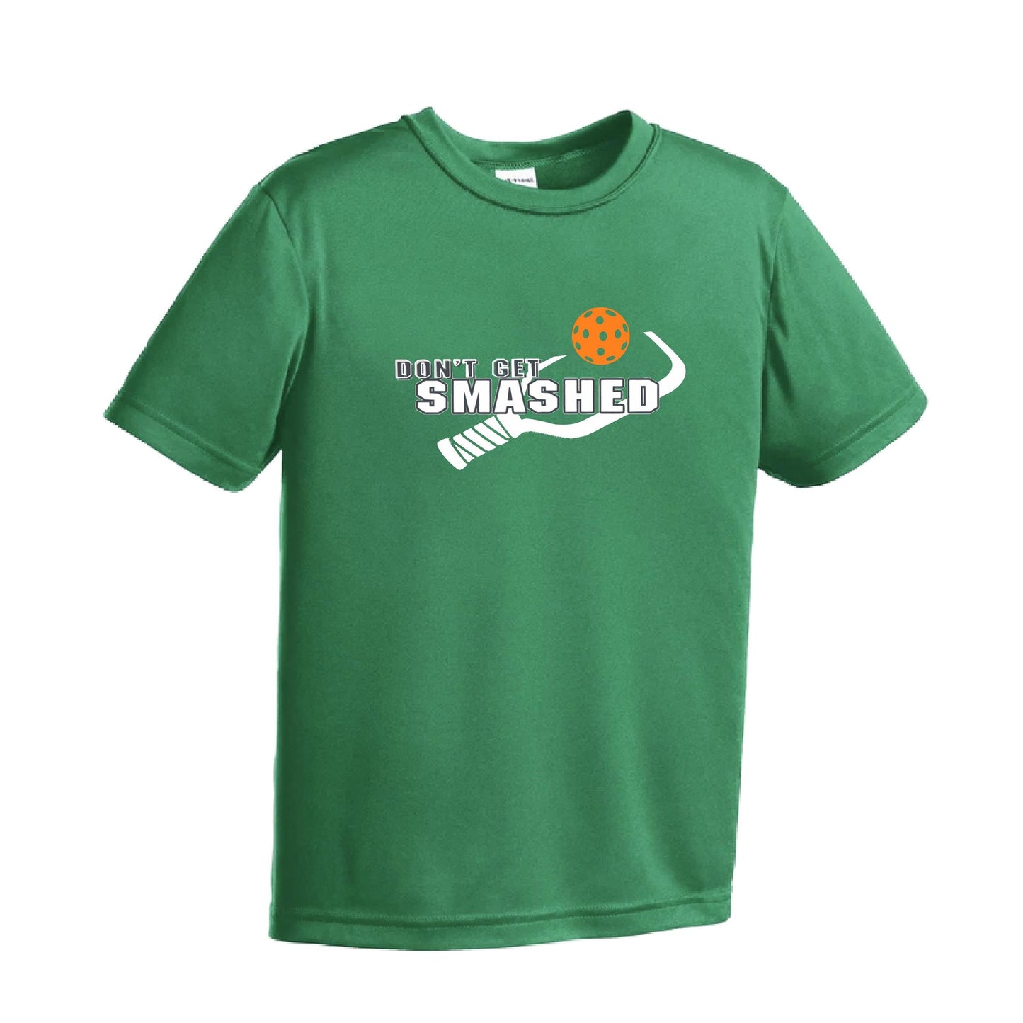 Don't Get Smashed (Cyan Orange Pink Pickleball Colors) | Youth Short Sleeve Pickleball Performance T-Shirts | 100% Polyester
