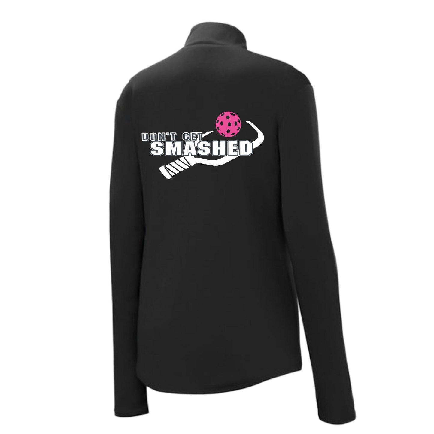 Don't Get Smashed (Pickleball Color Cyan Orange Pink) Customizable | Women's 1/4 Zip Pullover Athletic Performance Shirt | 100% Polyester