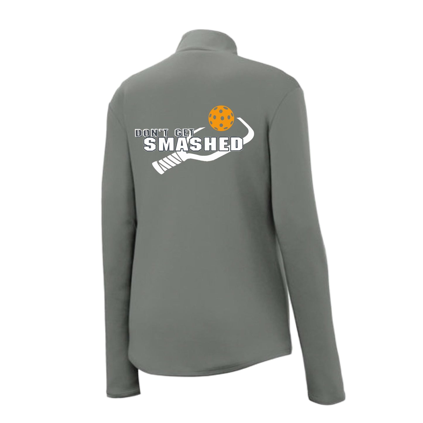 Don't Get Smashed (Pickleball Color Cyan Orange Pink) Customizable | Women's 1/4 Zip Pullover Athletic Performance Shirt | 100% Polyester